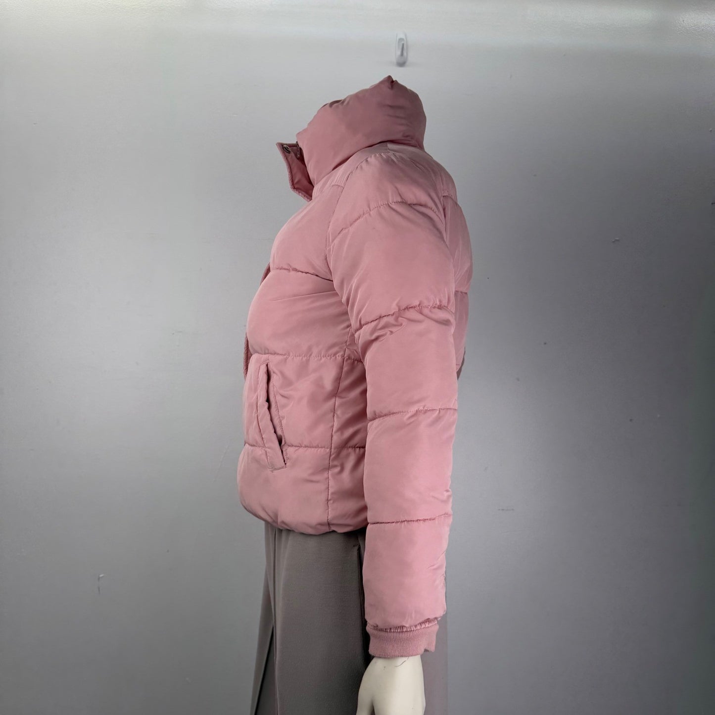 Pink Puffer Jacket Funnel Neck Snap Button Quilted Coat Small Barbiecore Y2K