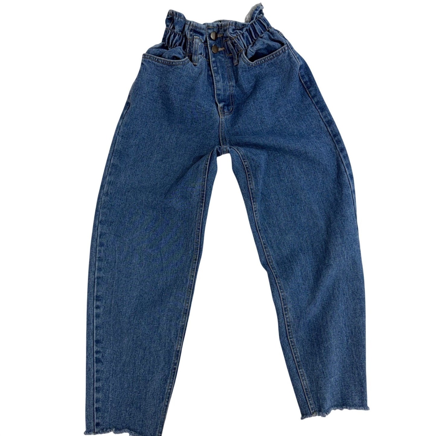 Oak + Fort Jeans High Waisted Paperbag Waist Mom  Cropped Raw Hem Womens Small