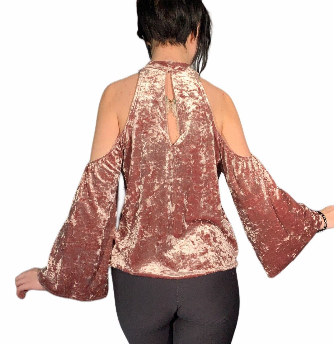 Boho Crushed Velvet  Cold Shoulder Top Whimsigoth Fairycore Princesscore Pastel