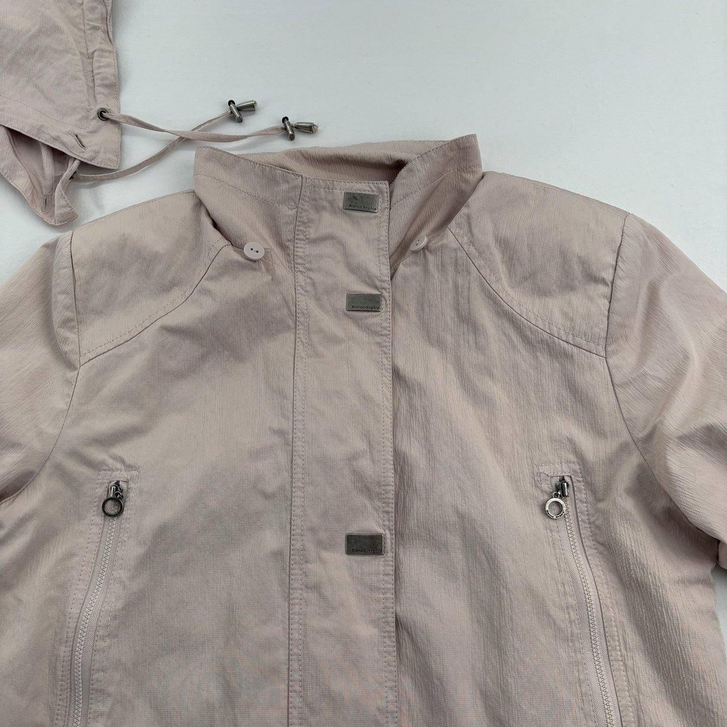Womens Pastel Pink Jacket Lightweight Coat Y2K Windbreaker Travelcore Sz Md Hood