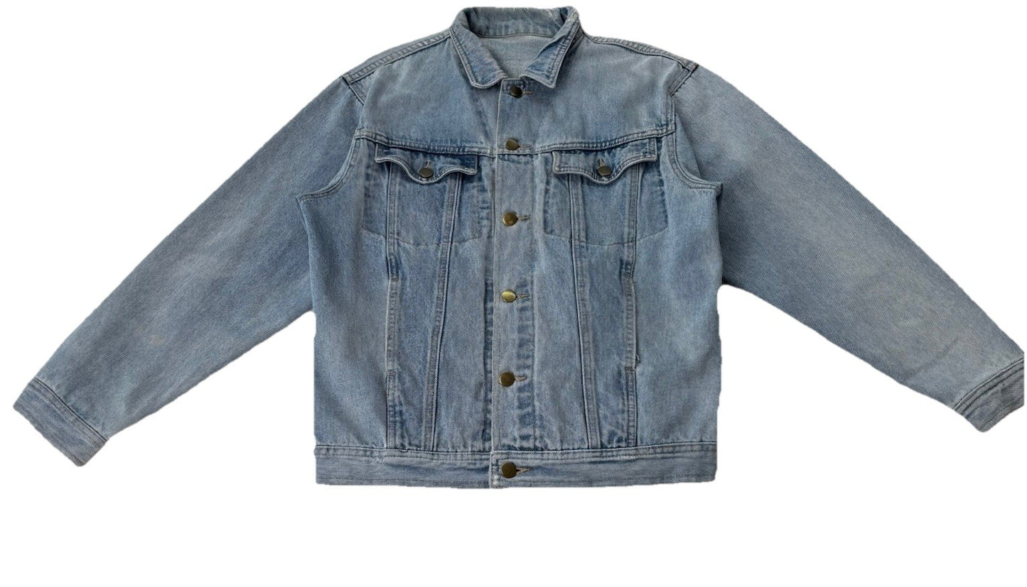 Vintage Oversized Light Wash Denim Jacket 80s 90s Unisex Grunge Distressed Lrge