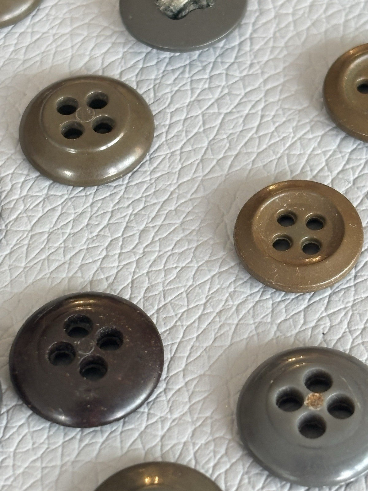 Vintage Lot Of 40 Brown Grey Beige Green Four Hole Buttons. Celluloid Glass