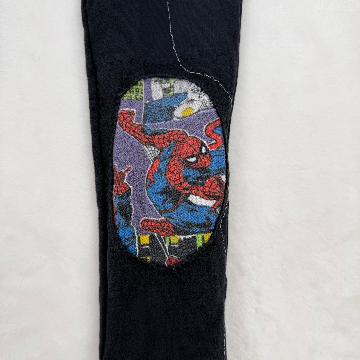 Handmade Kids Spiderman Upcycled Joggers Black Neon 24in Kidcore Patchwork