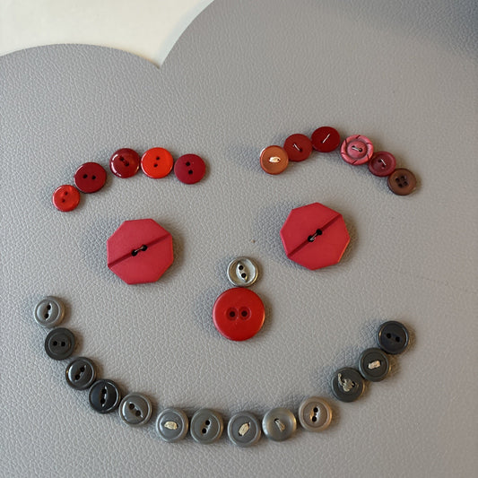 Vintage + New Plastic Buttons Gray + Red Small Medium Large 2 Hole Sewing Crafts