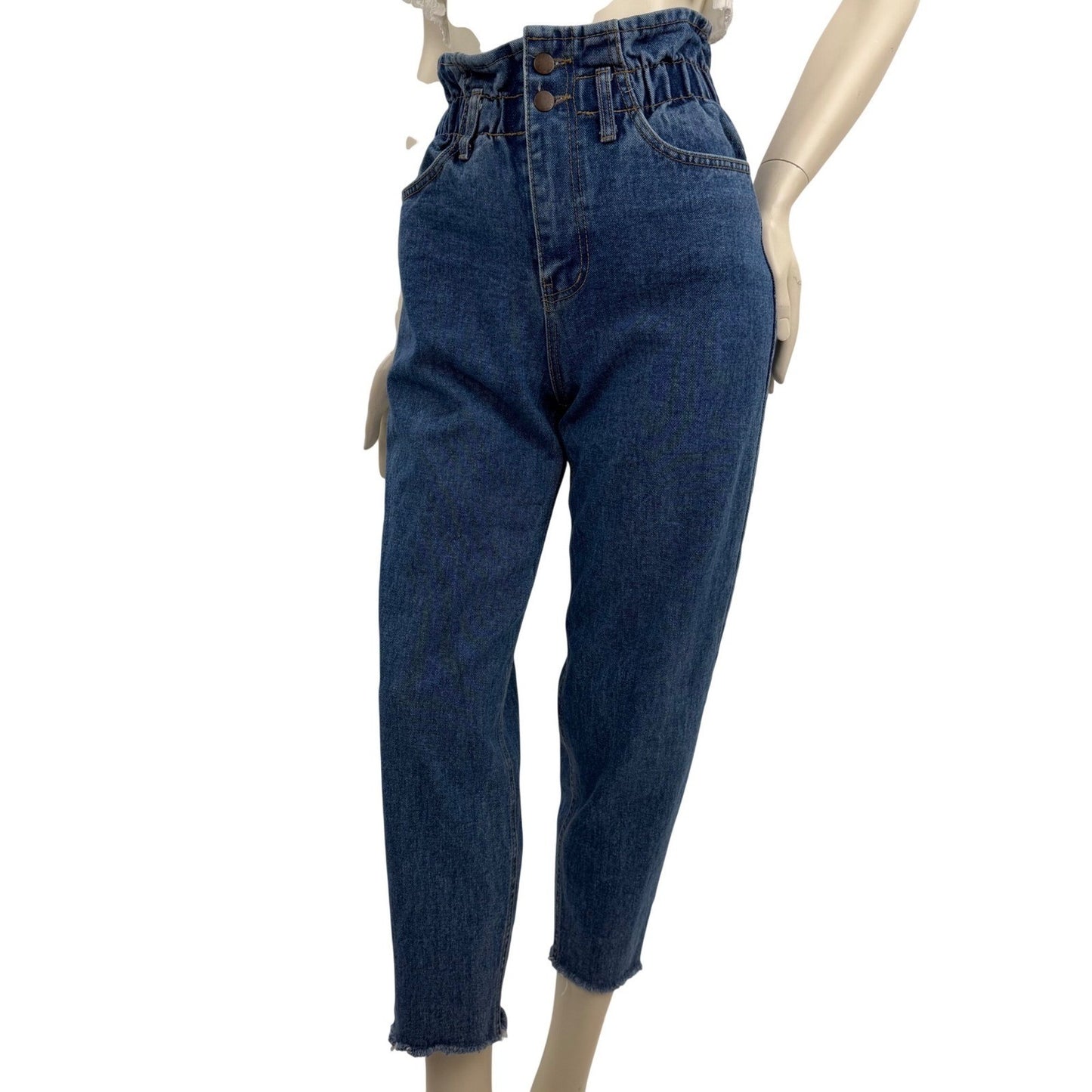 Oak + Fort Jeans High Waisted Paperbag Waist Mom  Cropped Raw Hem Womens Small