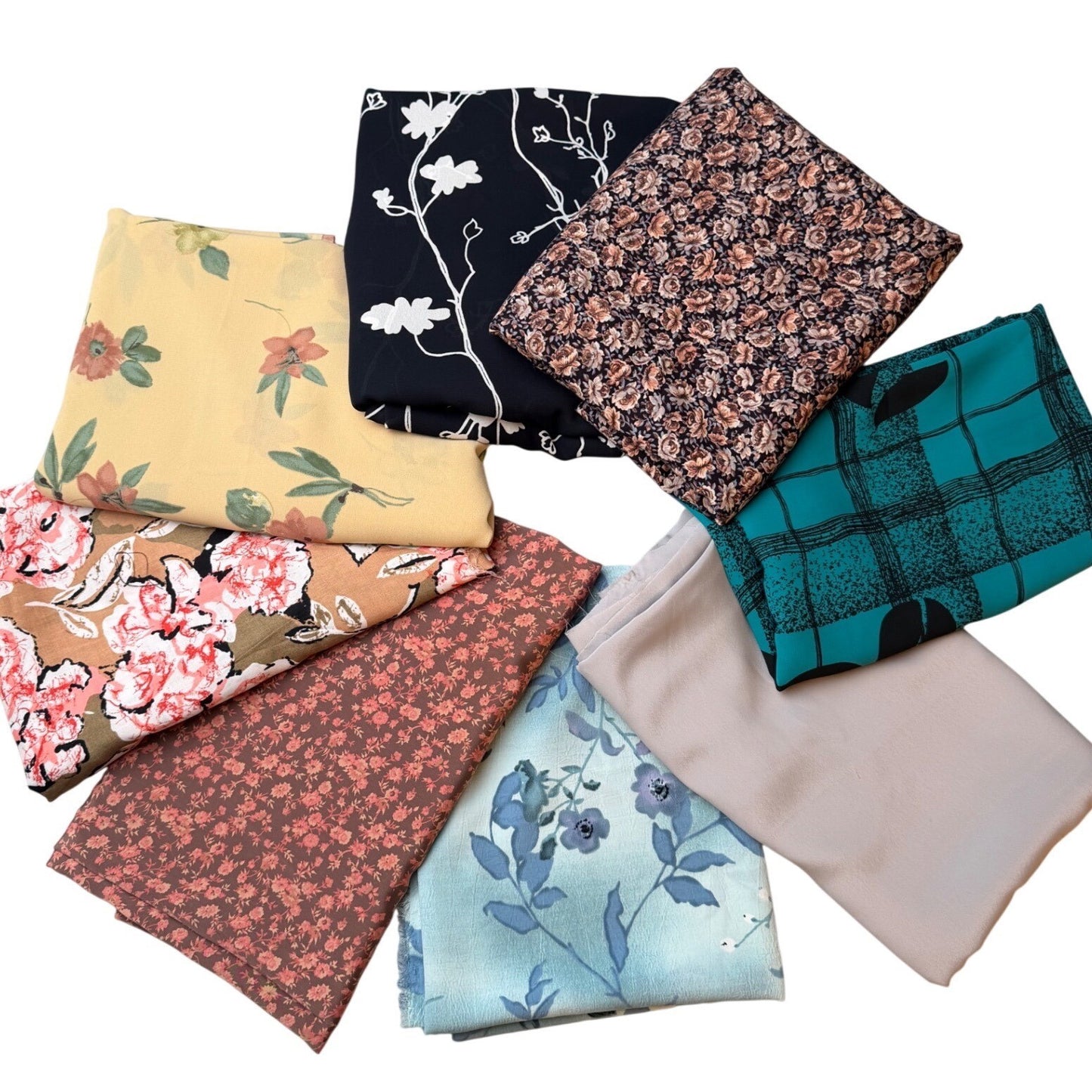 Lightweight Flowing Fabric Lot – 8 Woven Pieces – Airy, Silky Soft + textured