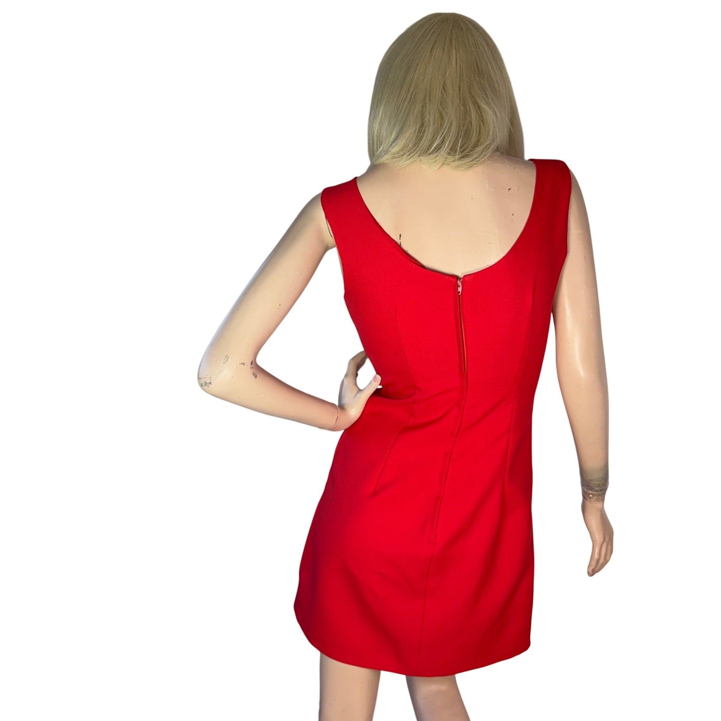 Vintage Red Mini Dress Sweetheart Neckline Front Slit 90s Y2K Aesthetic Small