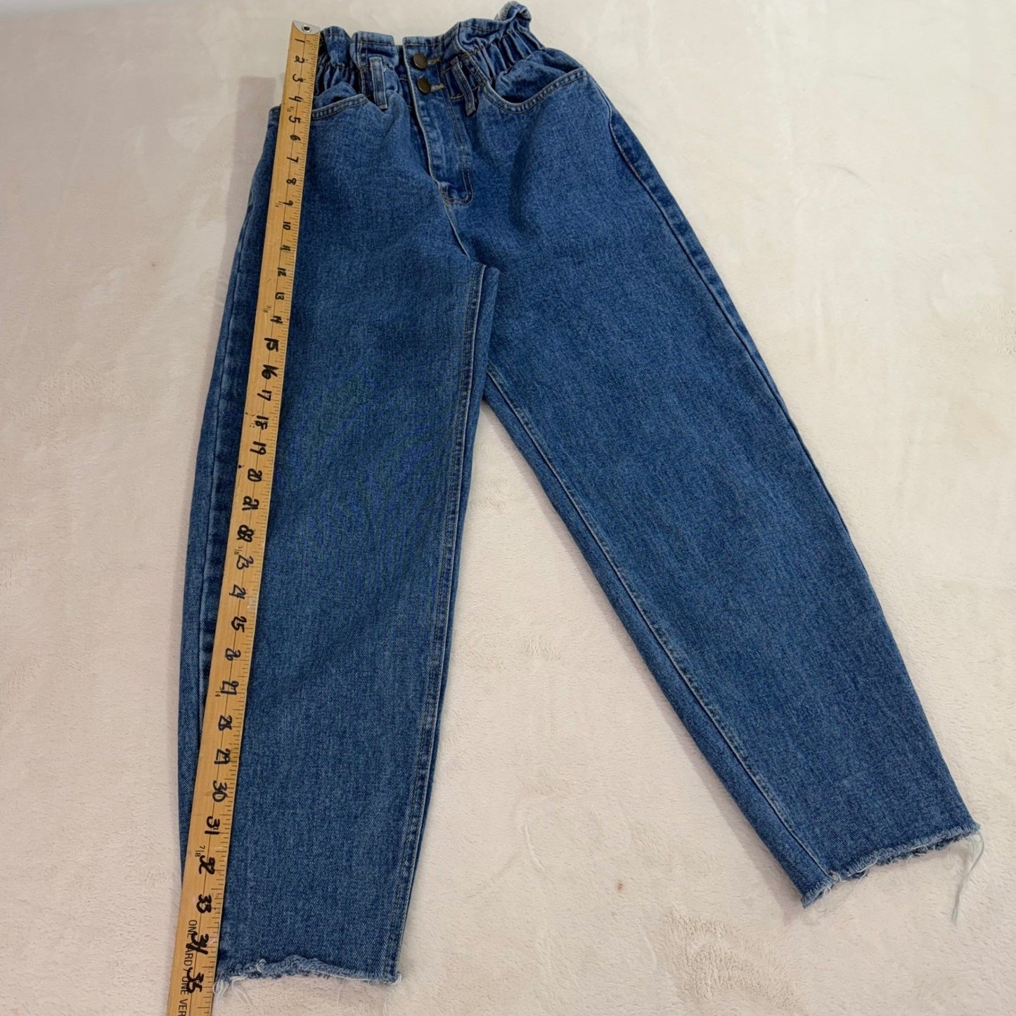 Oak + Fort Jeans High Waisted Paperbag Waist Mom  Cropped Raw Hem Womens Small