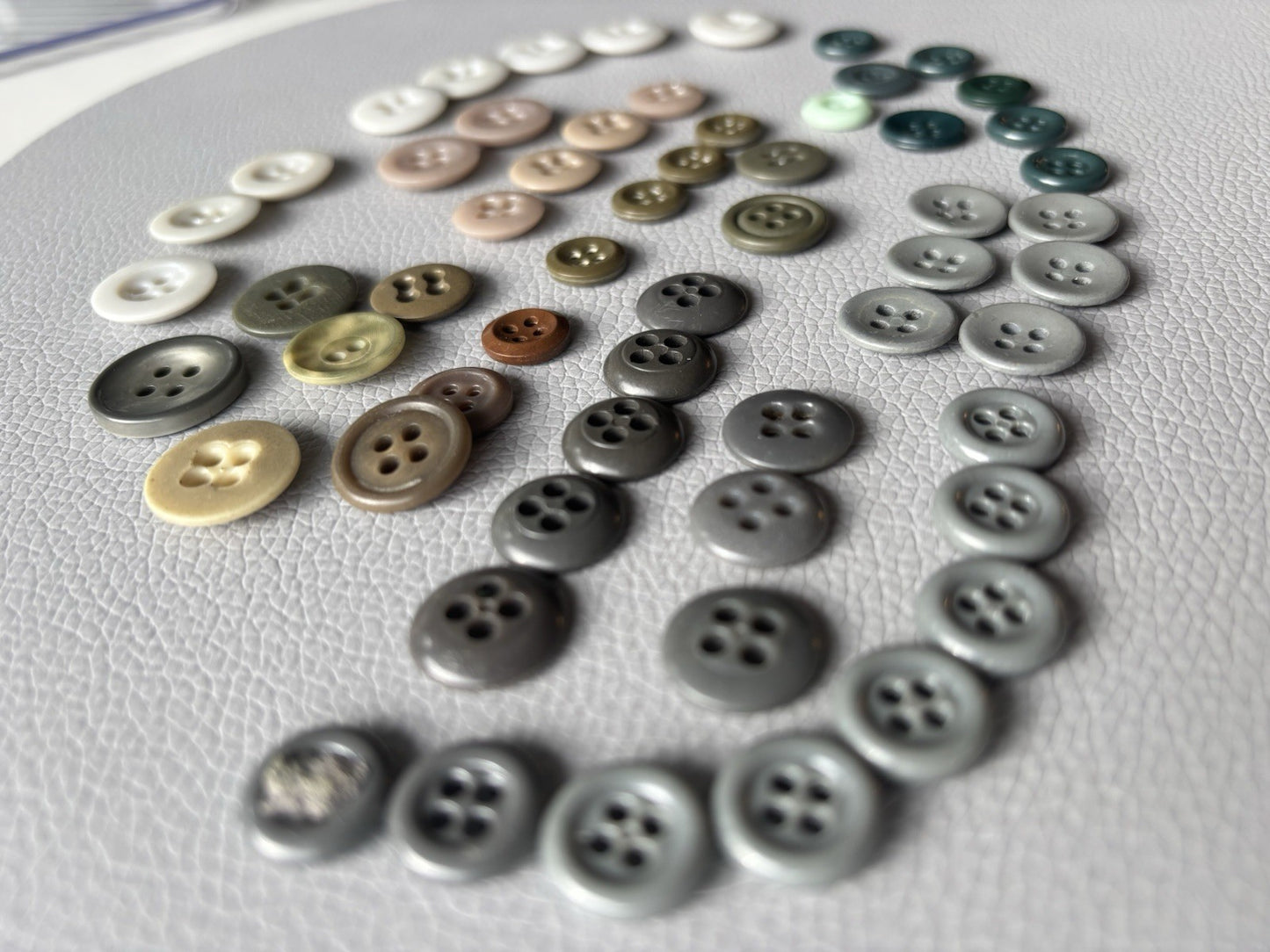 Vintage Button Lot Of 59 Early Plastic Four Hole Buttons Grey Taupe White Brown
