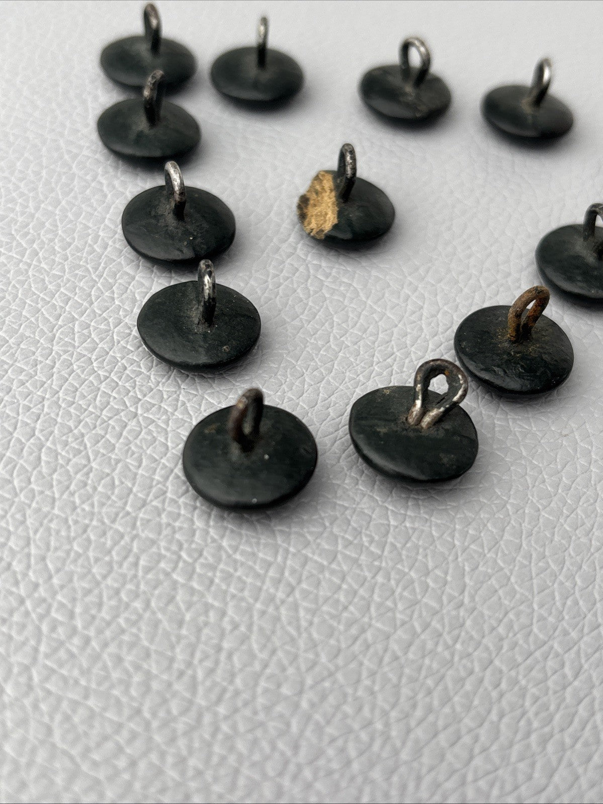 Victorian Black Mourning Buttons Set Papier Mâché Metal Shank Antique Rare Lot