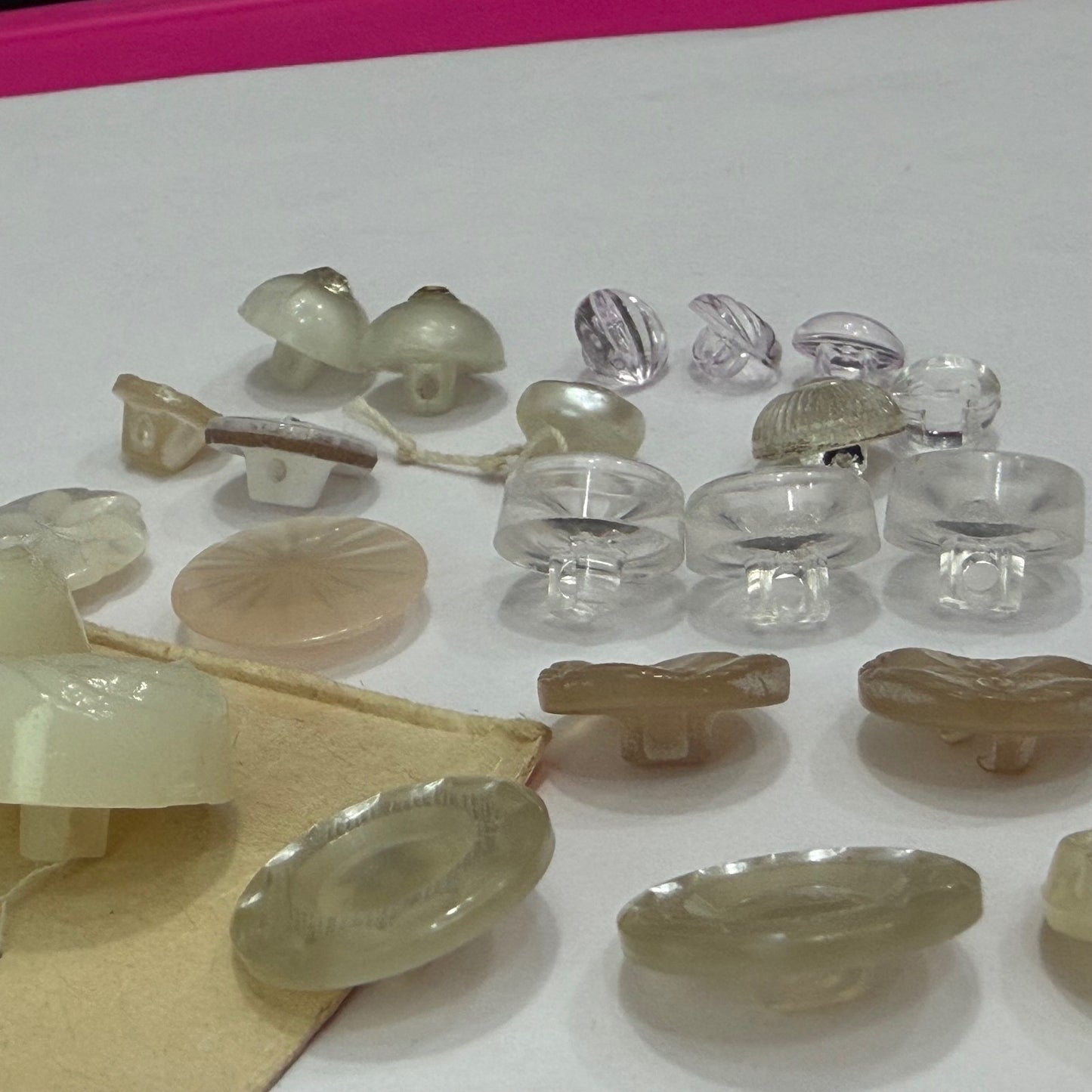 Vintage White Button Lot Plastic Lucite Rhinestone Shank Buttons Sewing Craft