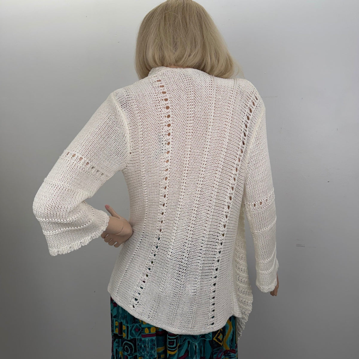 Vintage MOFFI International Ivory Open Knit Cardigan Bell Sleeve  Boho Sz Small