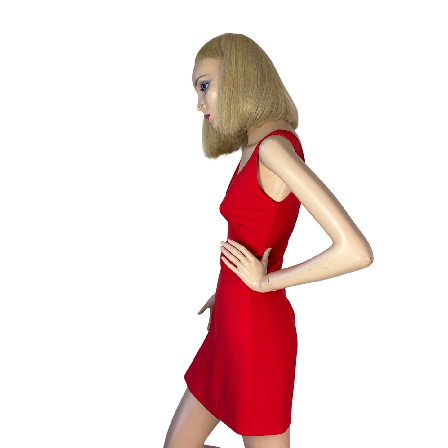Vintage Red Mini Dress Sweetheart Neckline Front Slit 90s Y2K Aesthetic Small