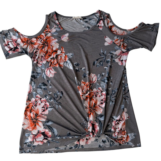 Cotton Bleu Floral Cold Shoulder Top Twist Knot Soft Girl Summer Boho Small