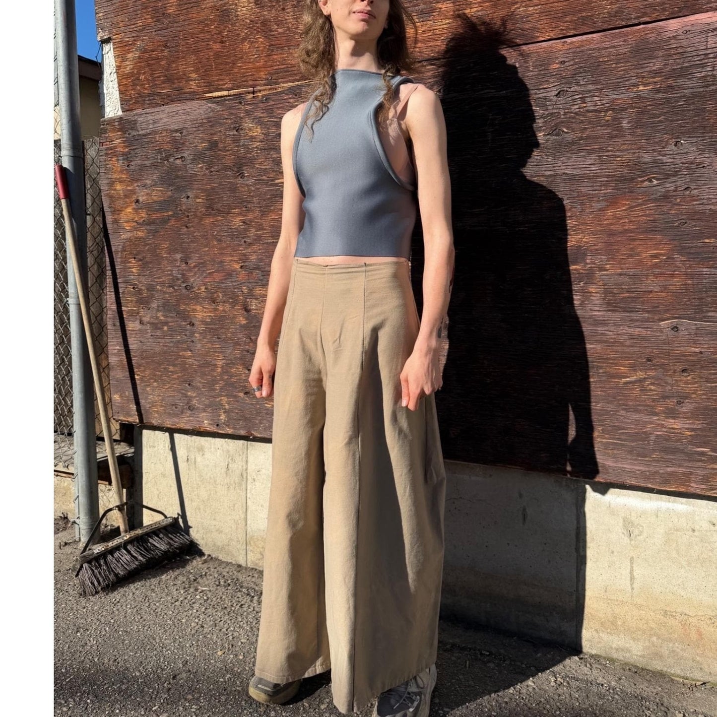 Simple  Wide Leg Trousers Tan Streetwear Rave Pants Large