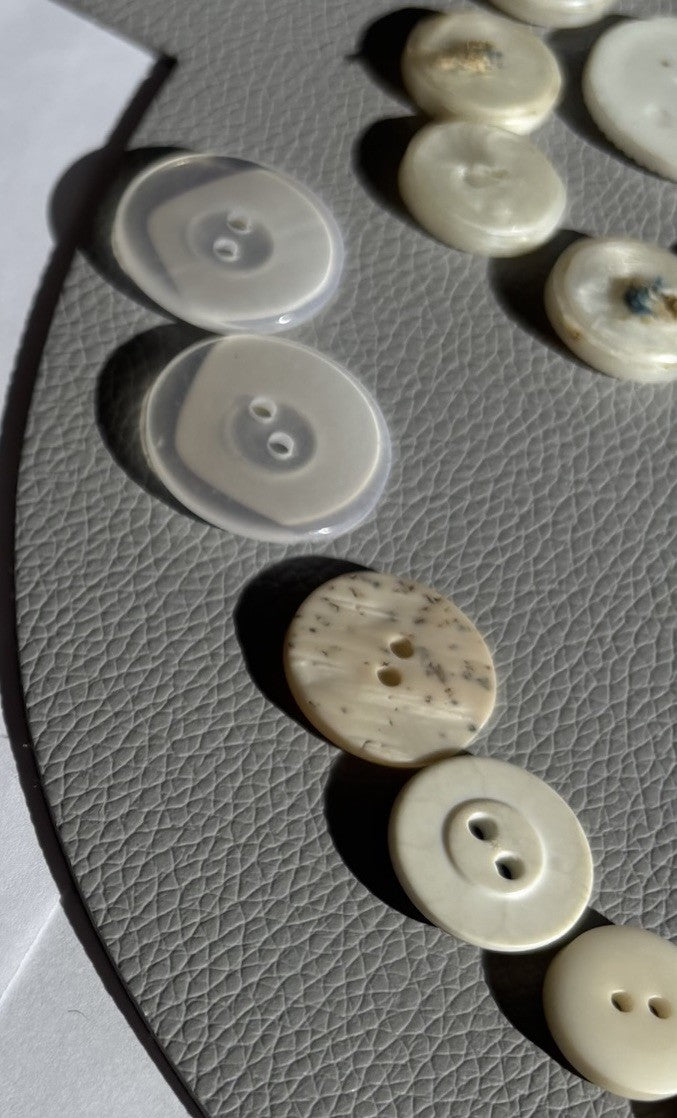 Vintage White Button Lot ~ 113  Mixed Material Size Small Medium large 2 Hole