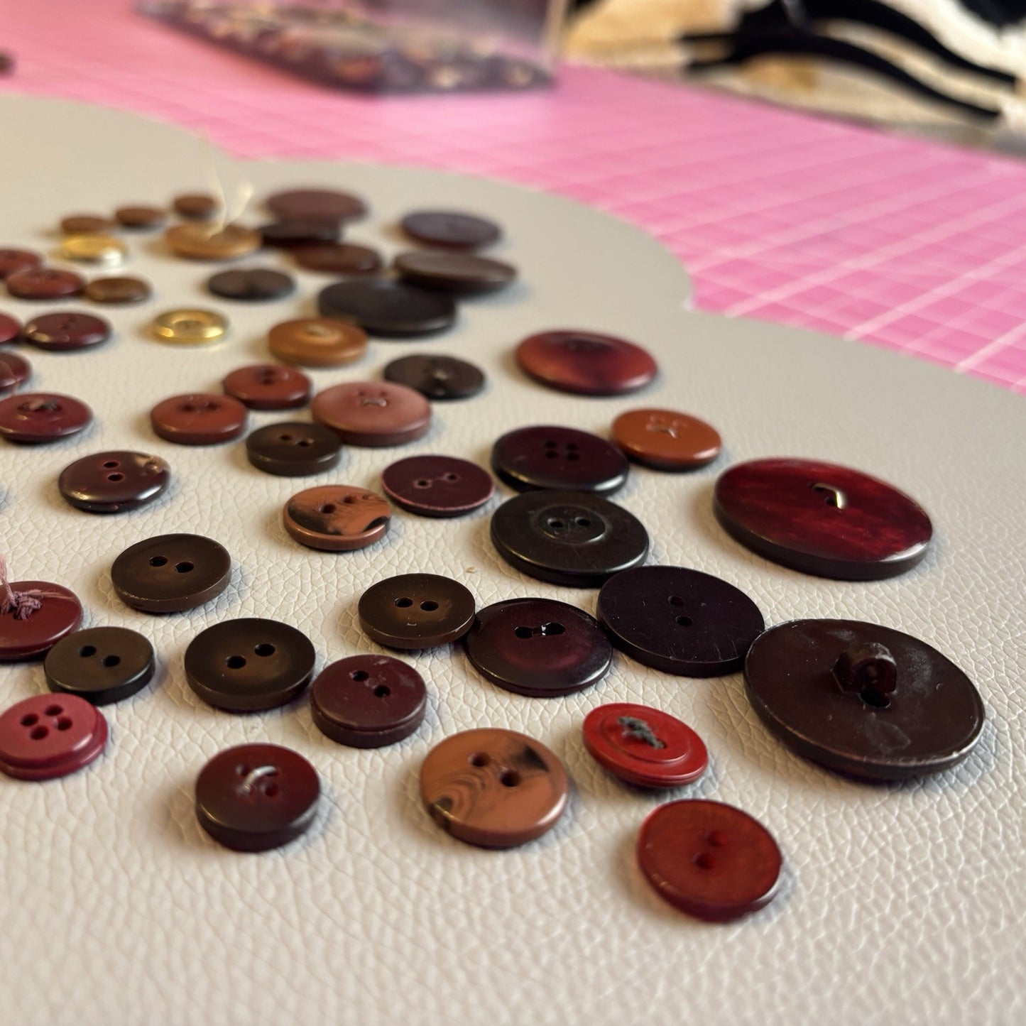 Vintage + New Burgundy And Red  Button Lot. Two Hole + Four Hole Plastic