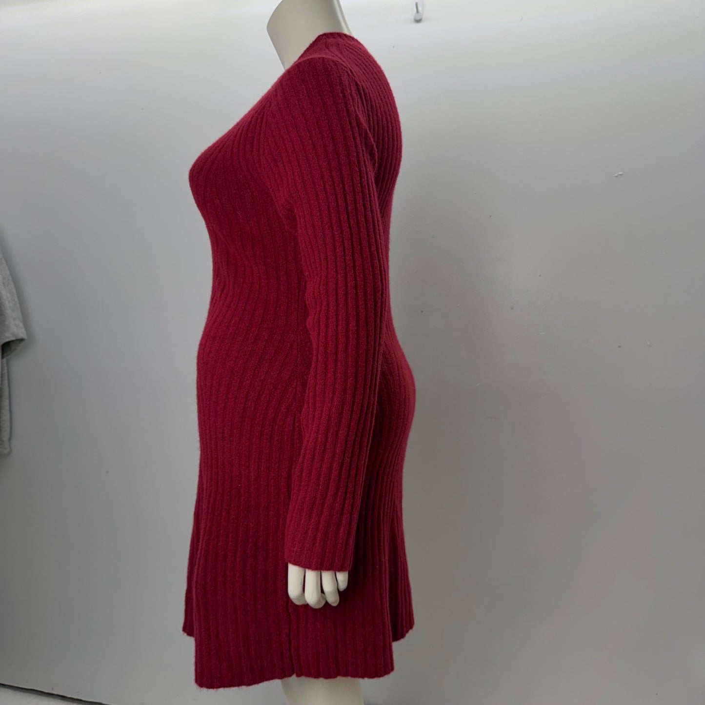 George Sweater Dress Red Ribbed Knit Long Sleeve Crew Neck Winter Cozy Large