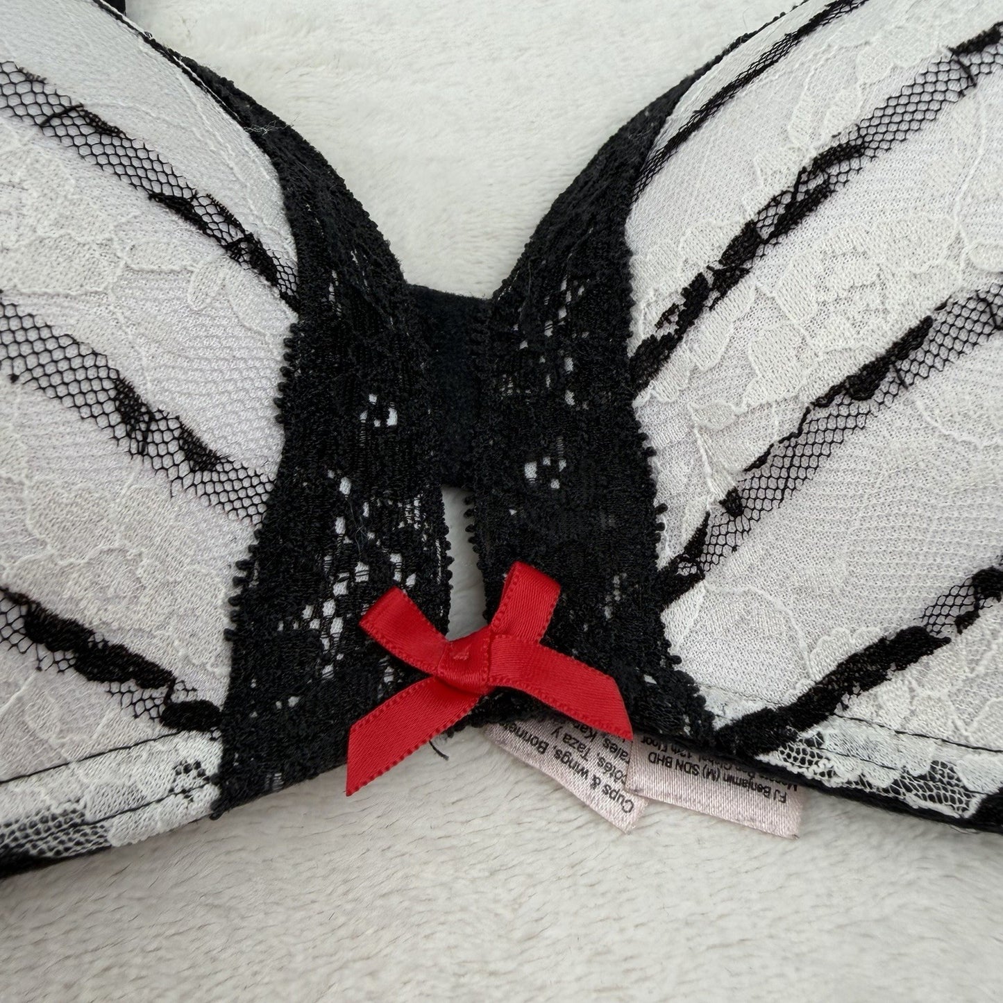 La Senza Perfectly Me Lace Bra Black White Stripe Underwire 36C Y2K Princesscore