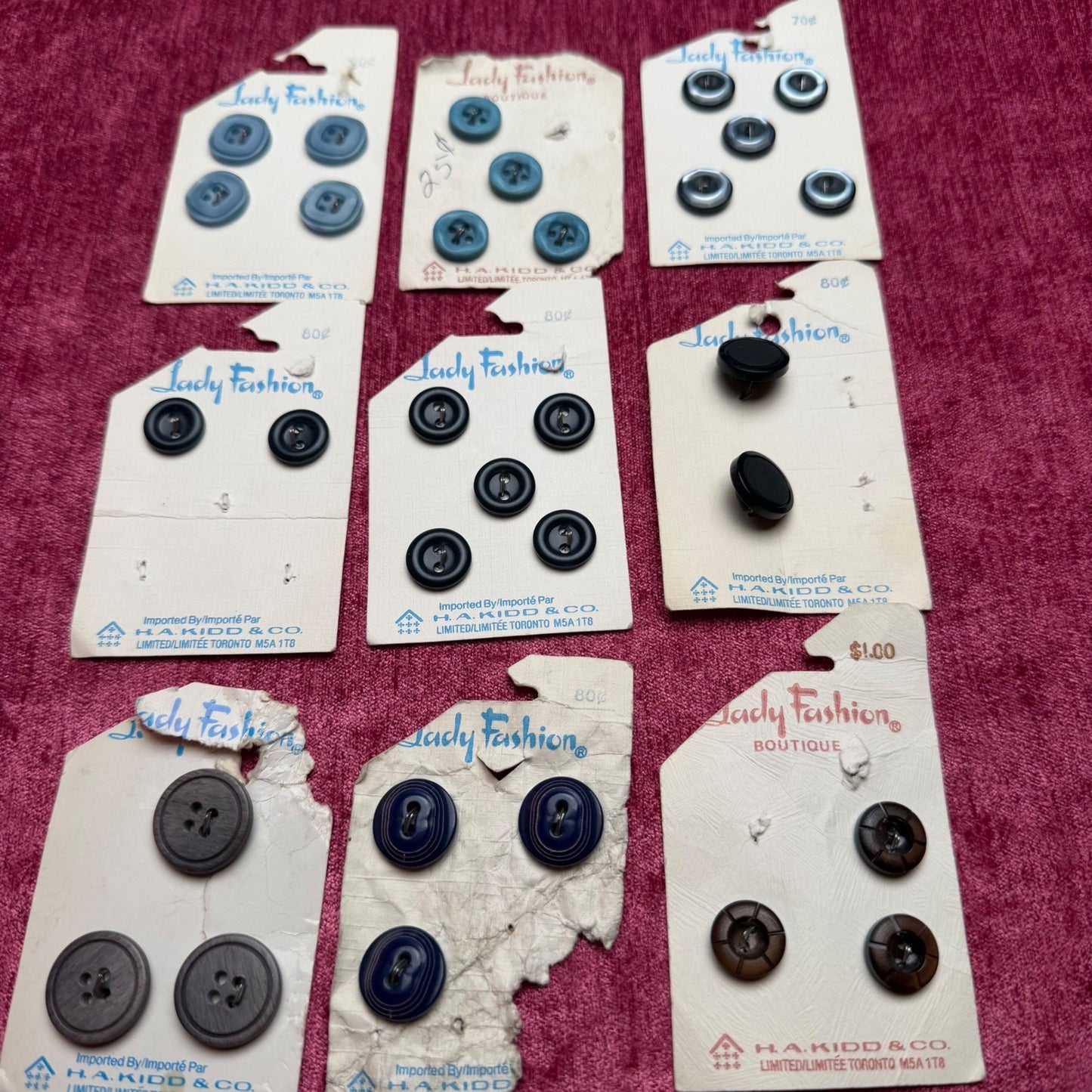 Lady Fashion Vintage Buttons Lot H.A. Kidd & Co Retro Sewing Notions Mixed Cards