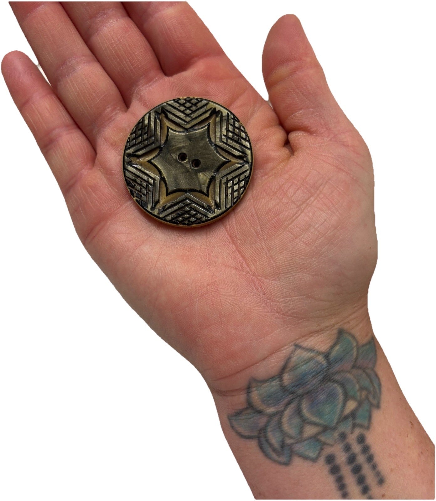Vintage 1930s Carved Casein Button – Art Deco Star Design Large 1.5”