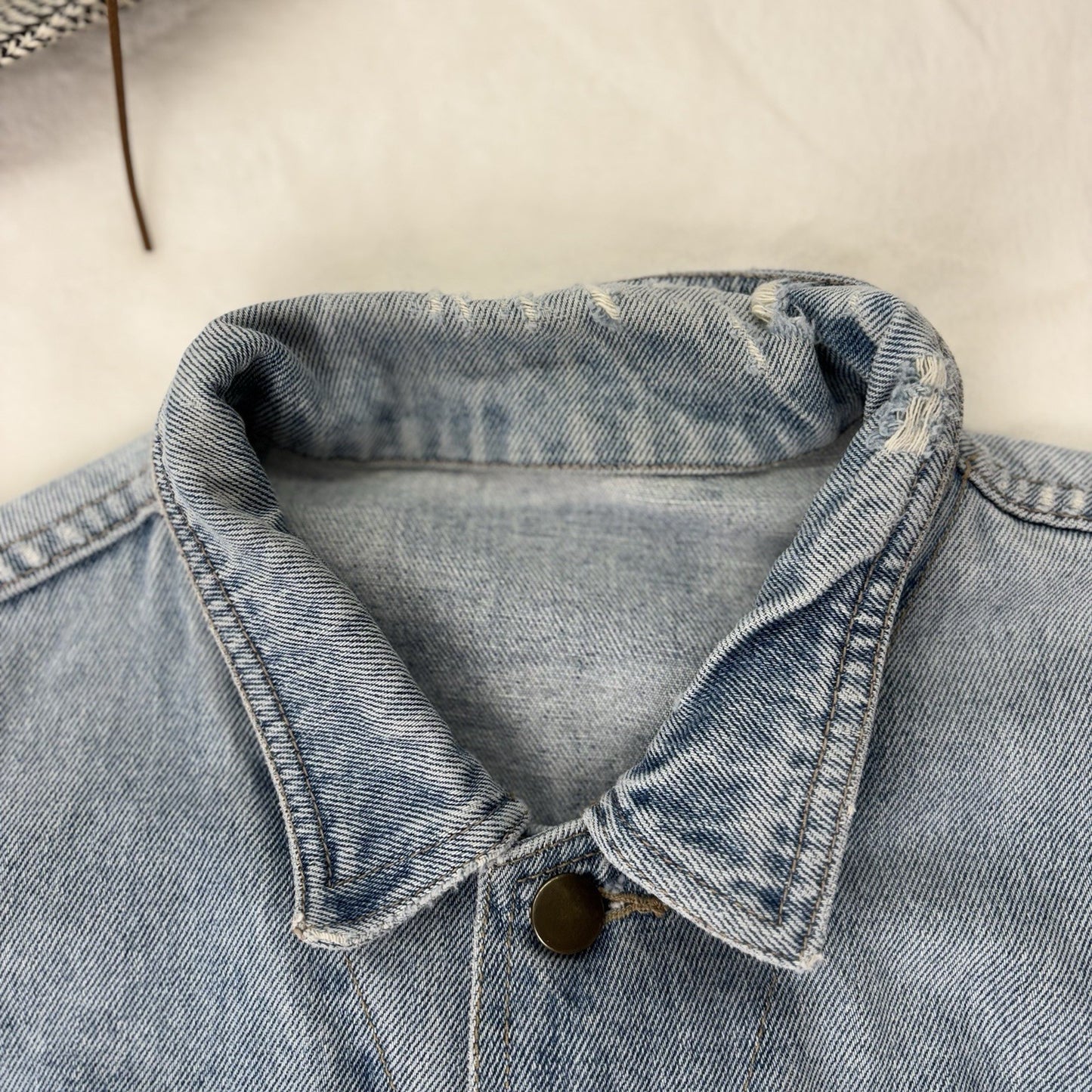 Vintage Oversized Light Wash Denim Jacket 80s 90s Unisex Grunge Distressed Lrge
