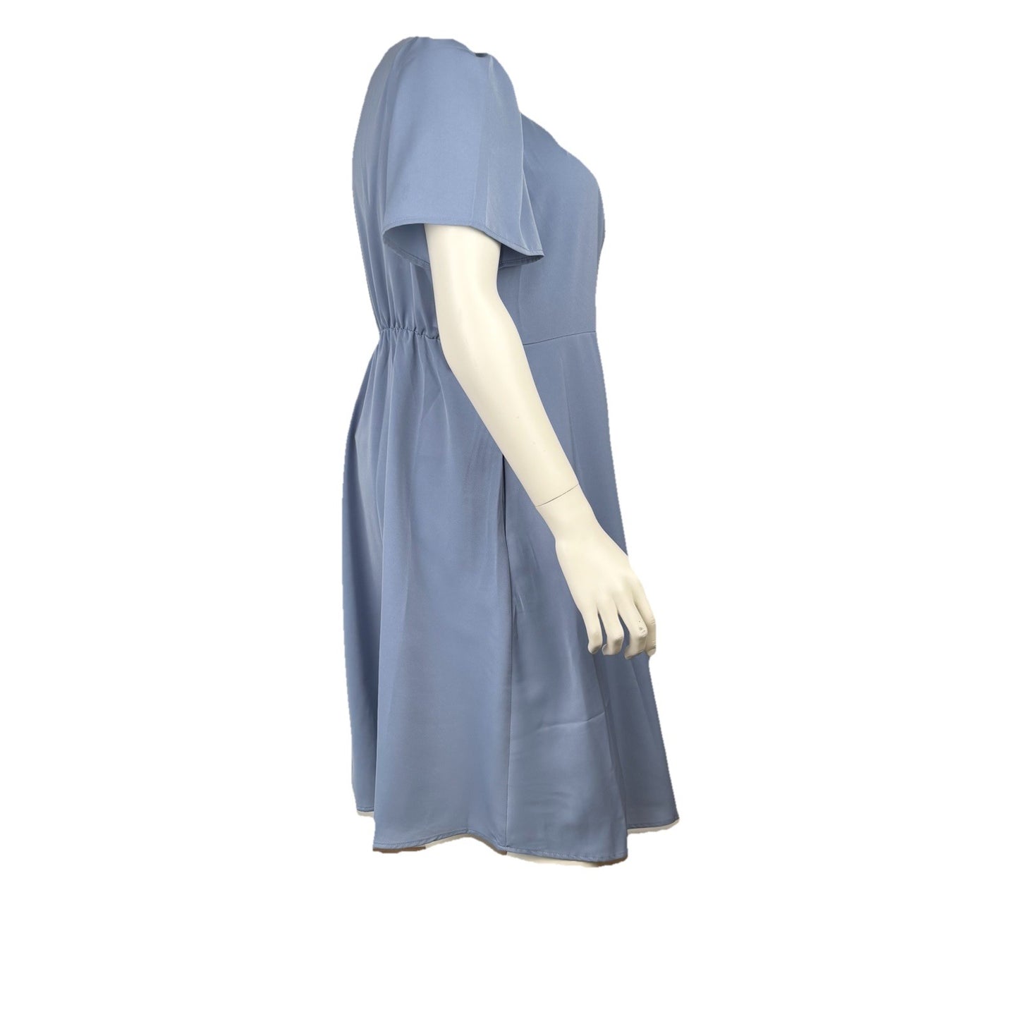 BloomChic Dusty Blue Puff Sleeve Midi Dress Size 14–16 Keyhole Neckline Pockets