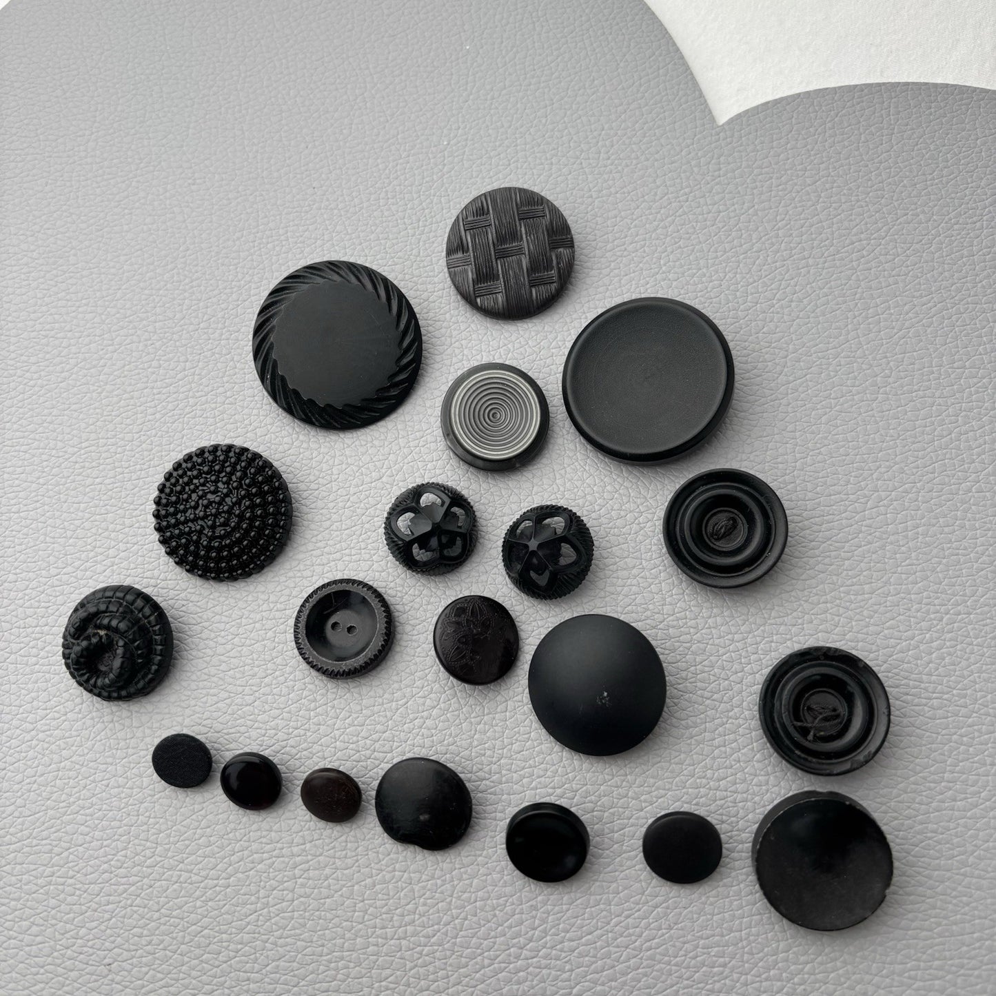 Vintage Black Glass & Early Plastic Button Lot Textured Carved & Openwork