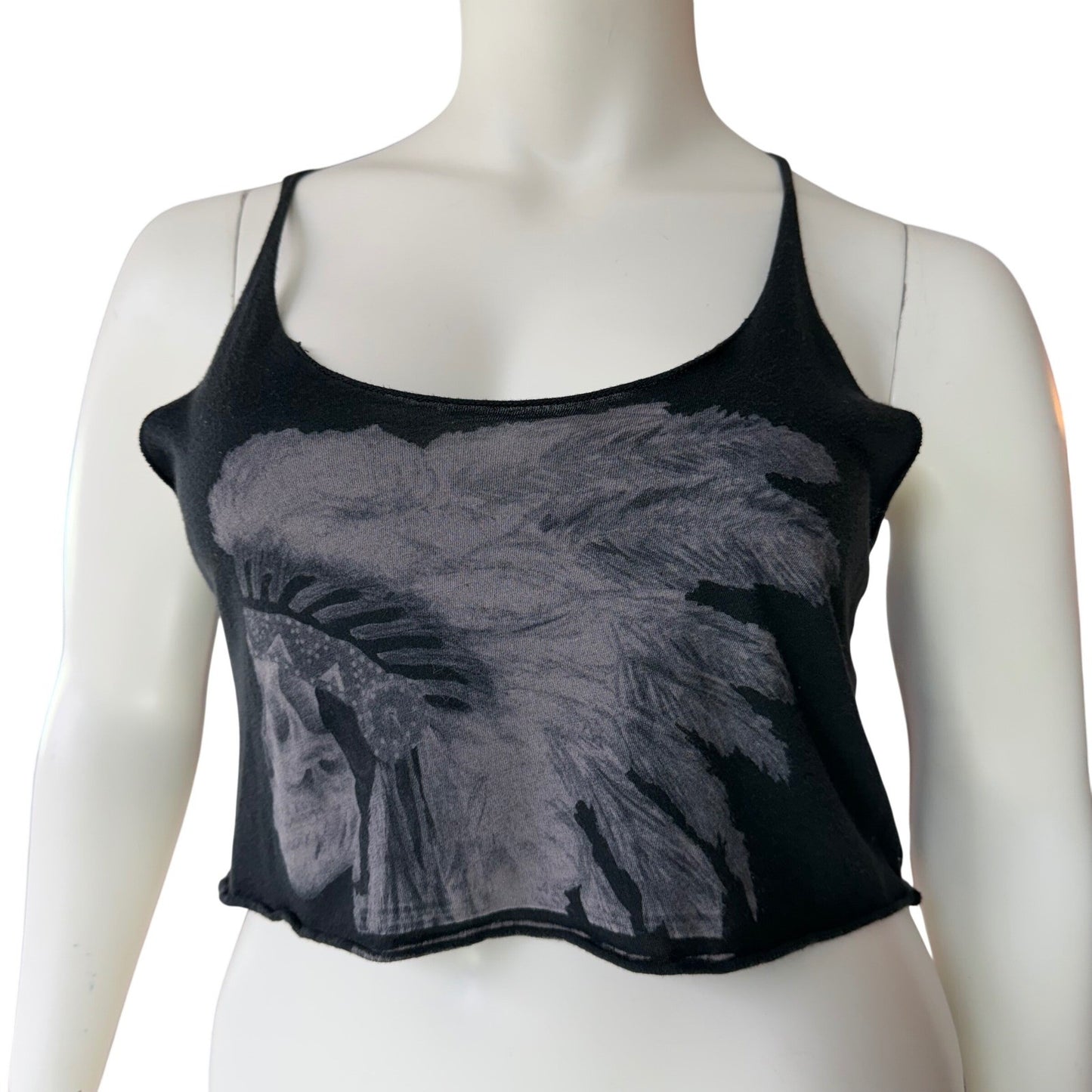 Brandy Melville Black Crop Tank Feather Graphic Grunge Gothcore Cami Boho Y2K OS