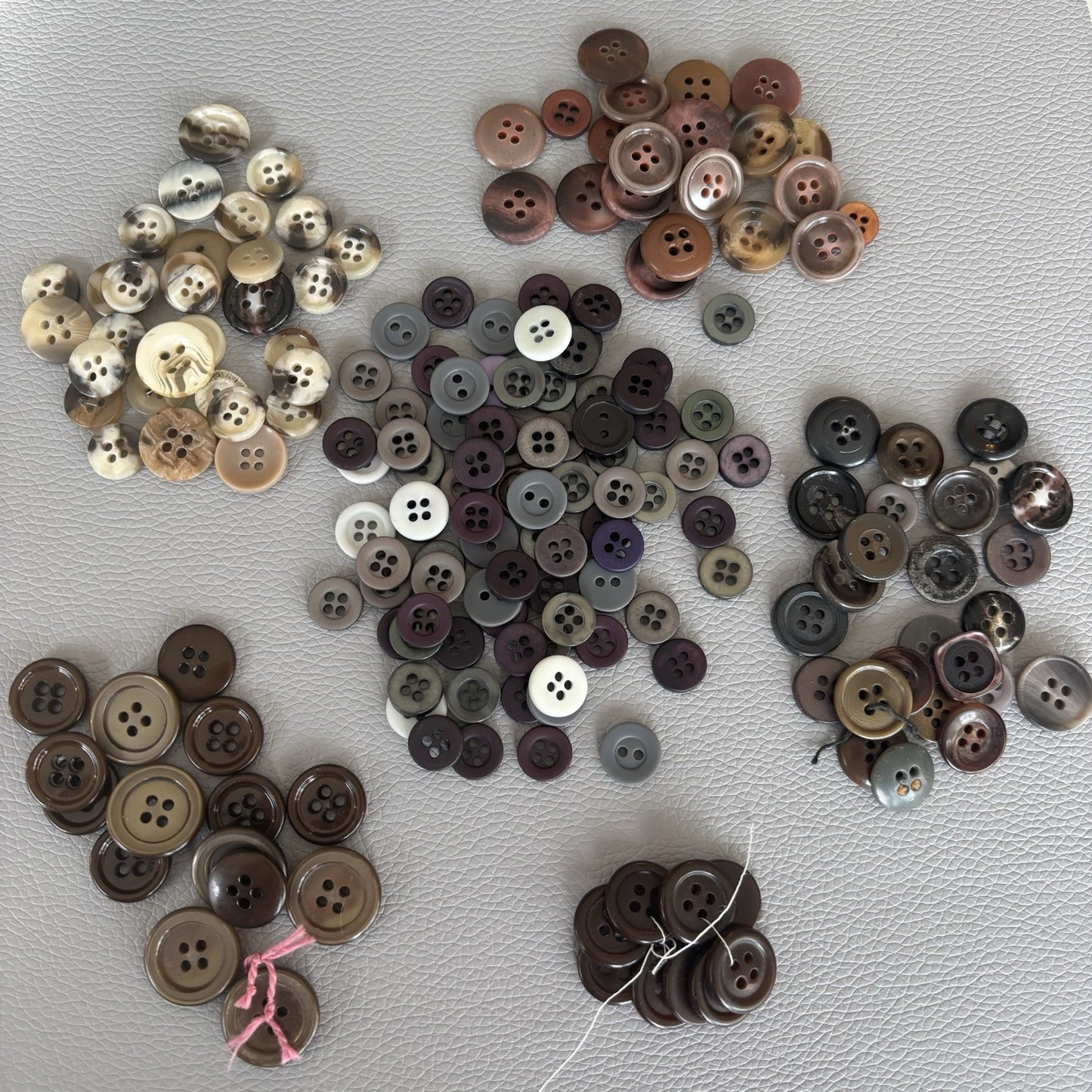 Vintage Button Lot 4 Hole Plastic Small + Medium Sized Buttons Brown Grey Beige