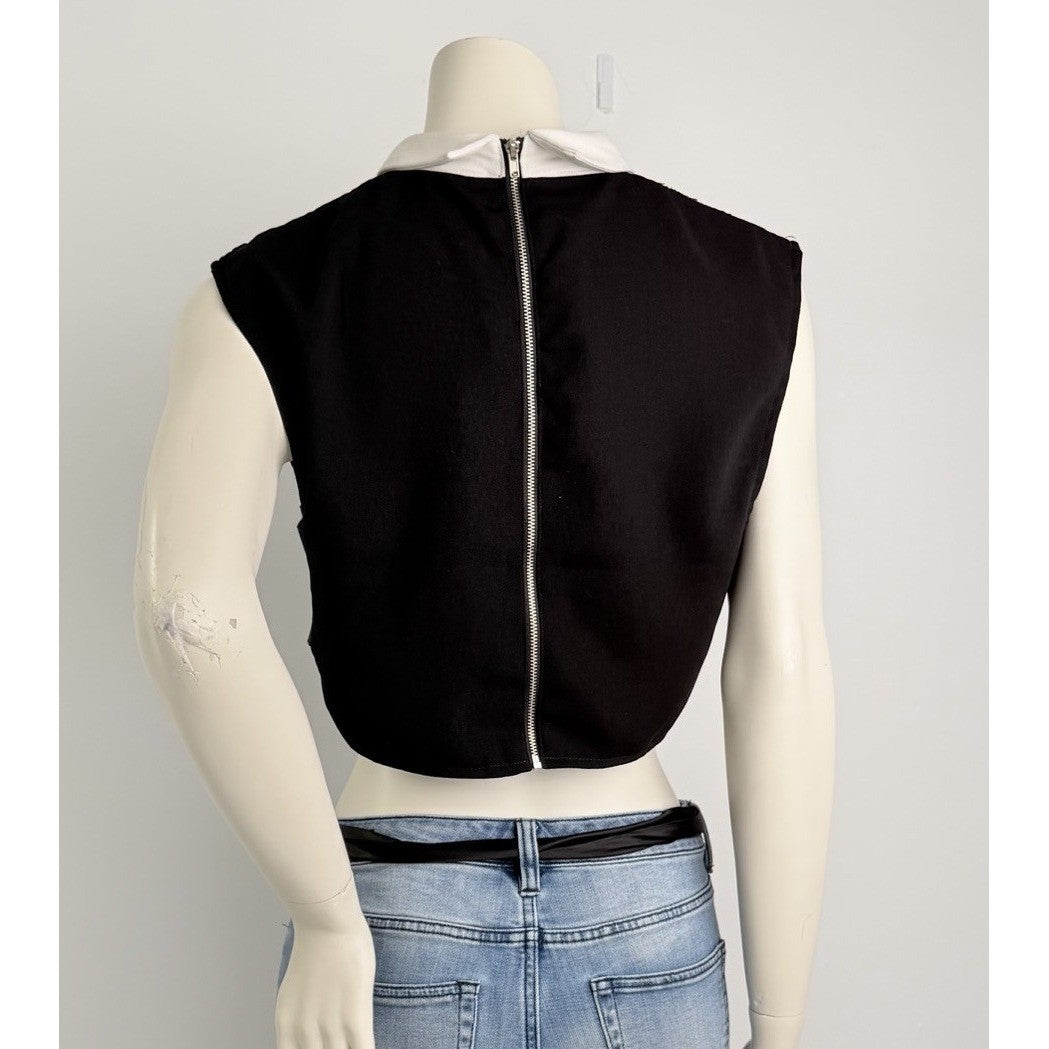 WORTHINGTON Woman White Black Top Sleeveless Button Up Plus Sz 2x Collared