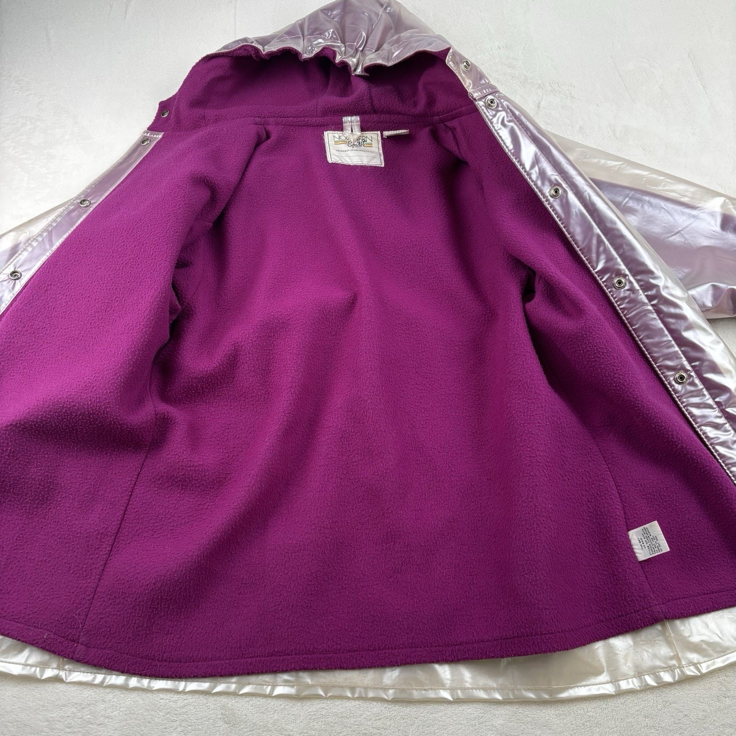 Vintage Northern Spirit PVC Raincoat L/XL Purple Clear Hooded Jacket Y2K Grunge