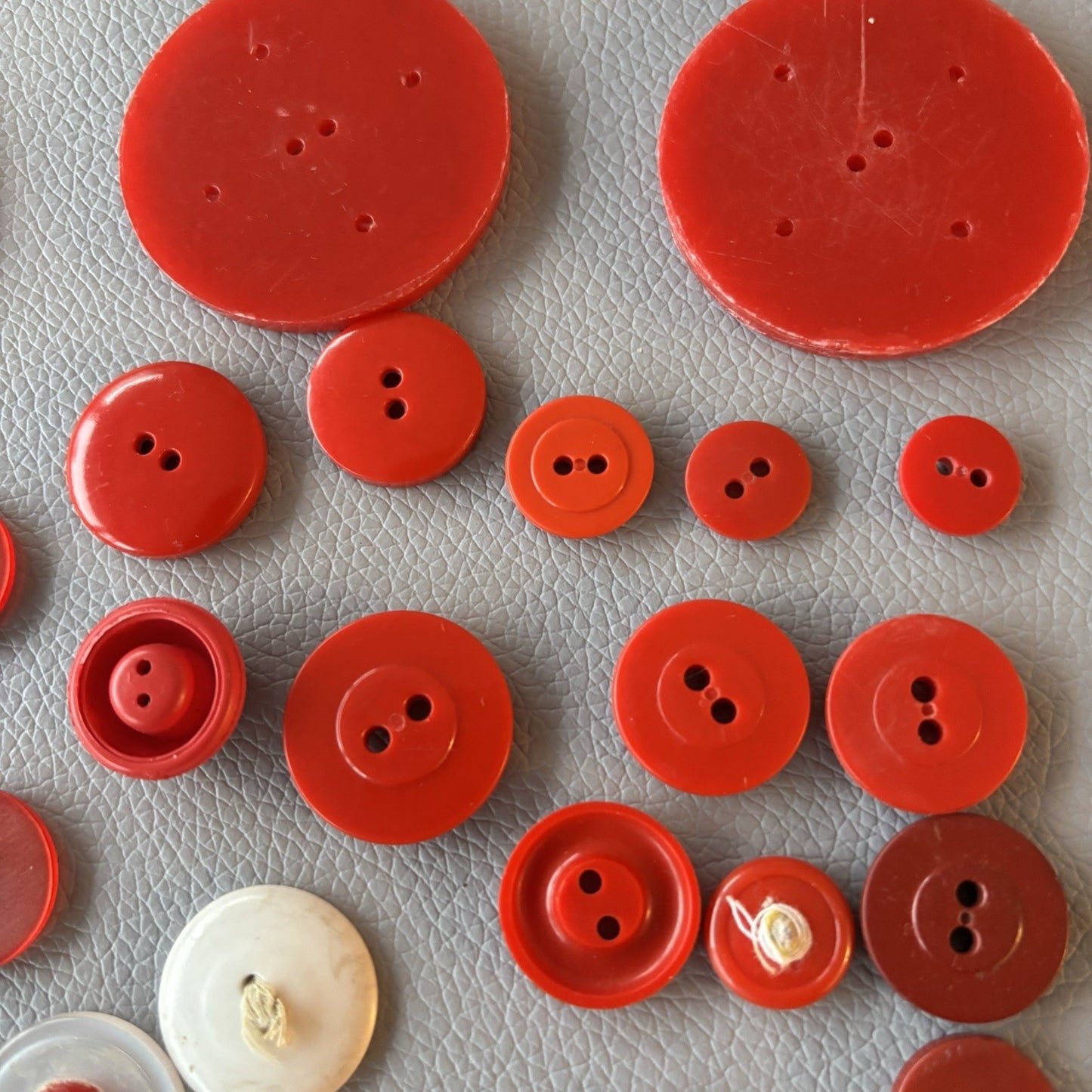 Vintage Red Button Lot Two Hole, Early Plastics Sewing Crafts Small Medium Large
