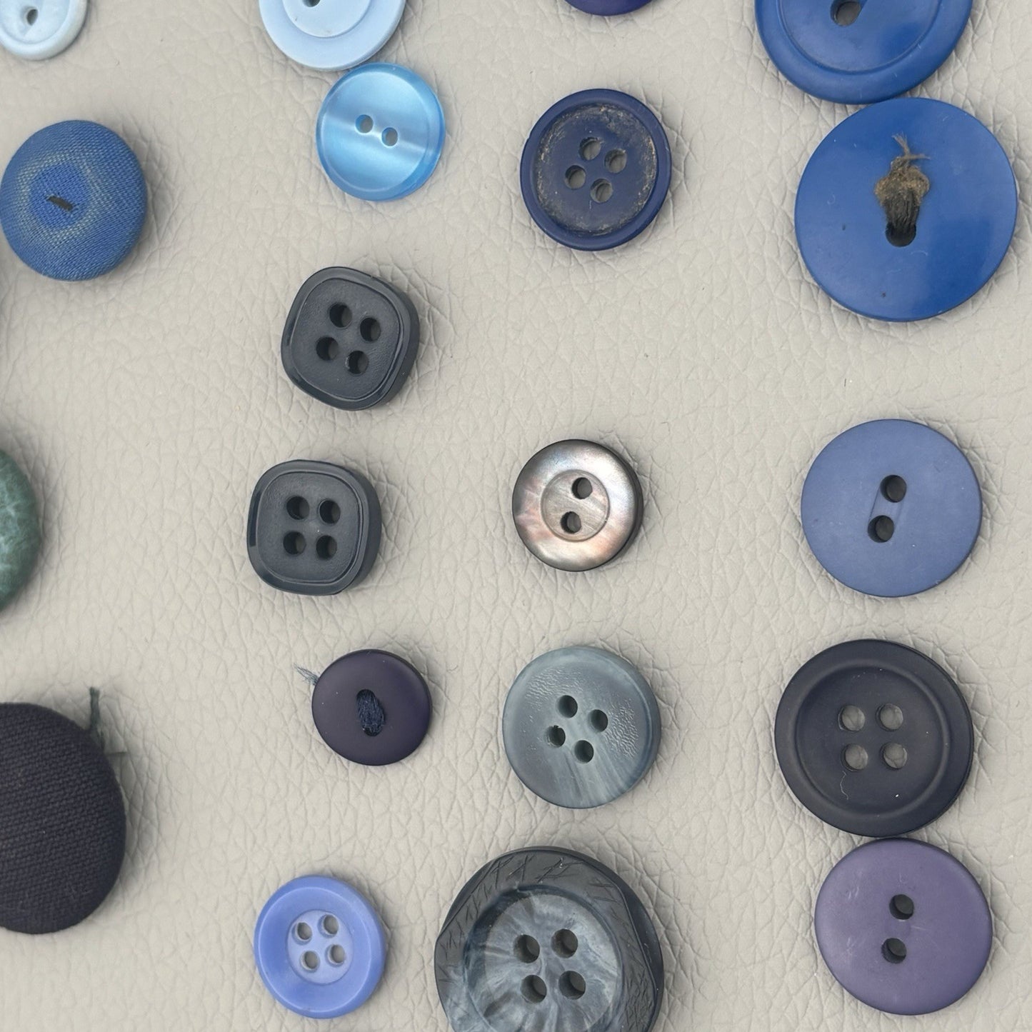 Vintage Blue Fabric Covered Buttons Lot Velvet Tweed Knit Tailor Shank 1940s-60s