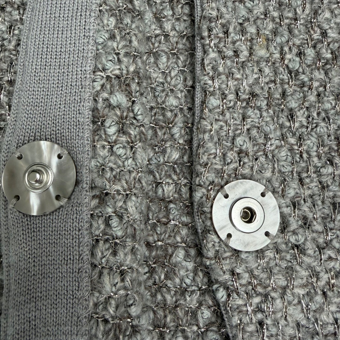 Basler Bouclé Cardigan Grey Metallic Knit Minimalist  Old Money Grandma Chic 10