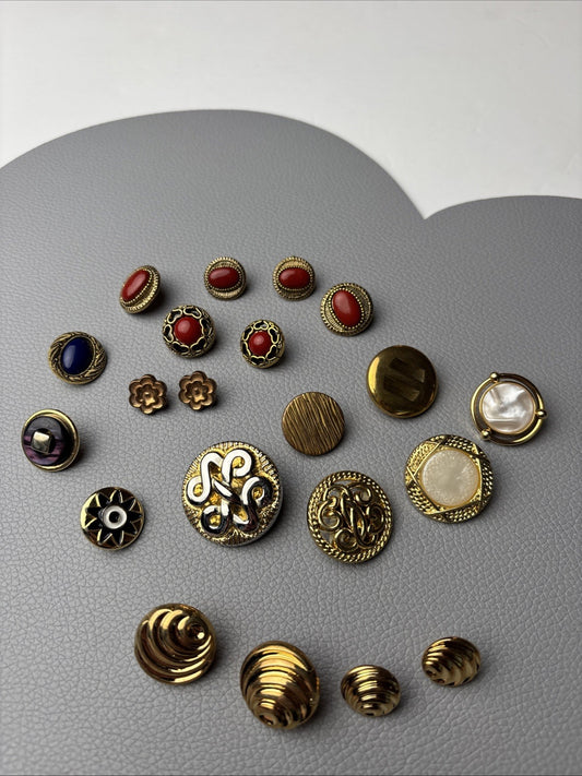 Gold Red & Blue Decorative Button Lot Vintage Style Plastic Cabochon  Designer