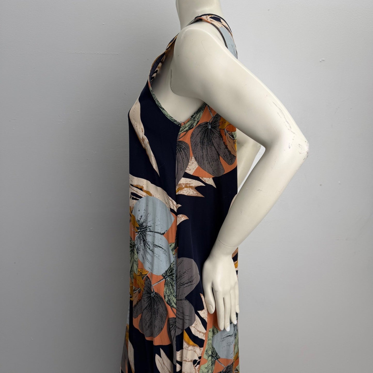 Tropical Leaf Print Sleeveless Maxi Shift Dress Medium Boho Naturecore Coastal