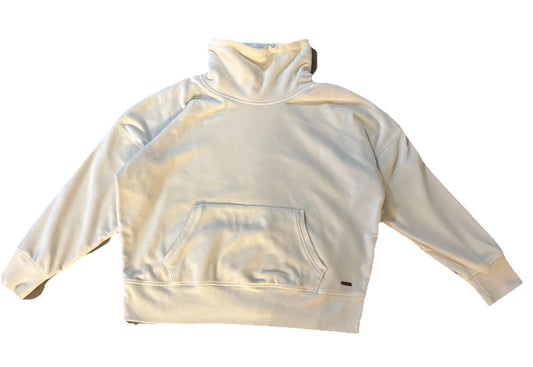 Hyba Funnel Neck White Sweatshirt XL Cozy Minimalist Athleisure Kangaroo Pocket