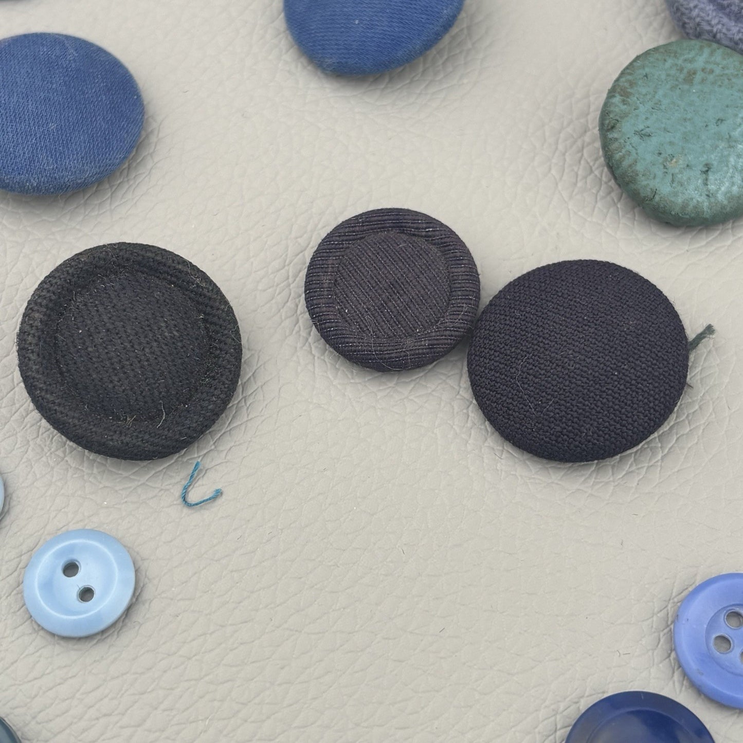 Vintage Blue Fabric Covered Buttons Lot Velvet Tweed Knit Tailor Shank 1940s-60s