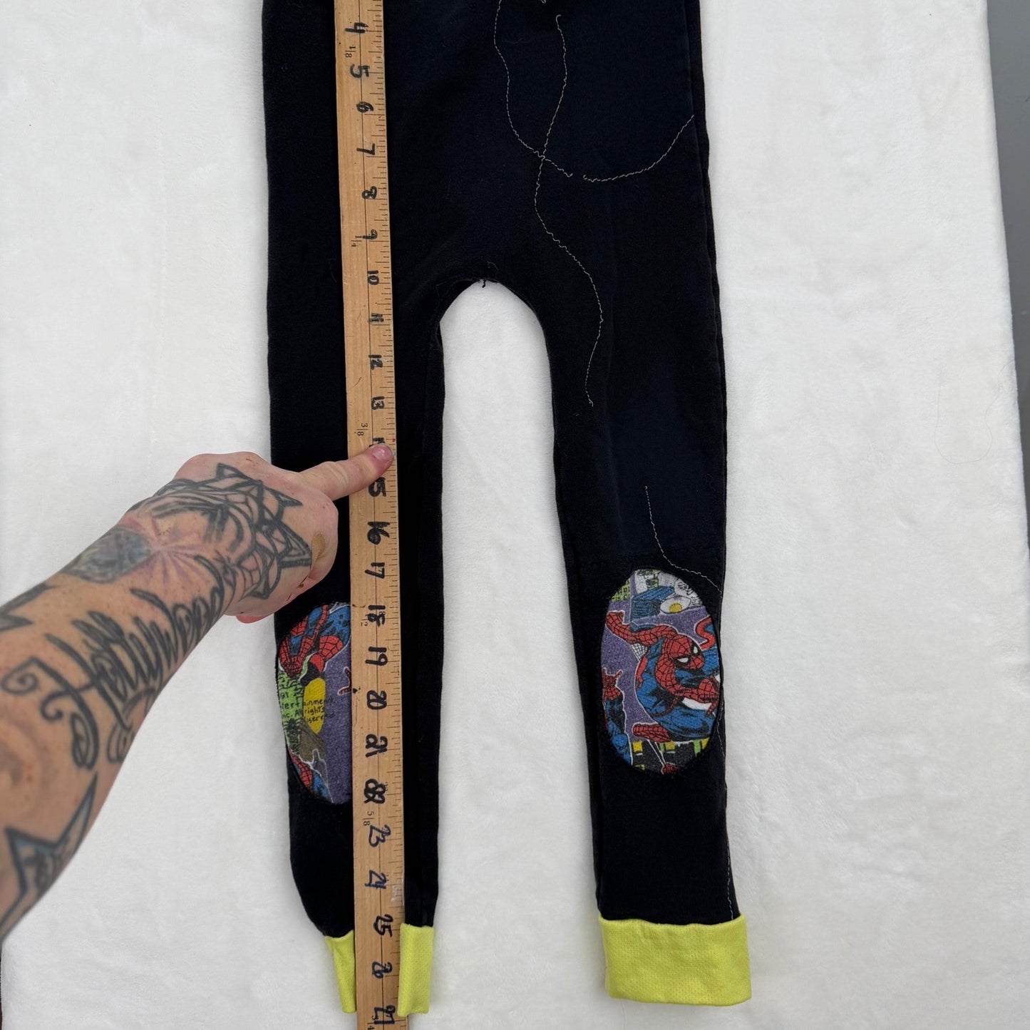 Handmade Kids Spiderman Upcycled Joggers Black Neon 24in Kidcore Patchwork