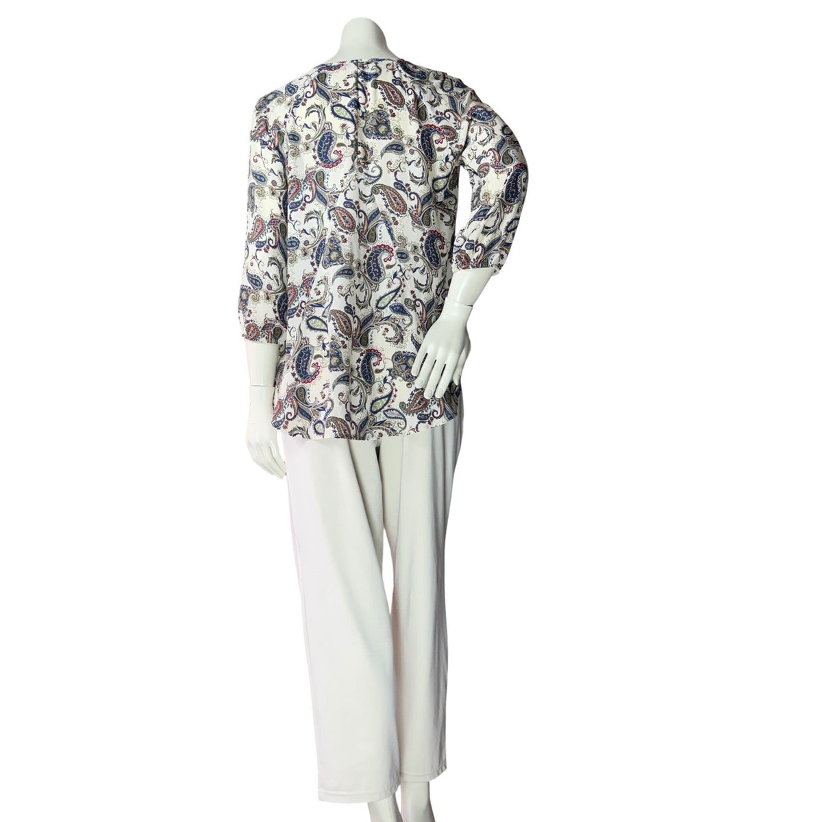Cozy Neutral Capsule Outfit Paisley Blouse Old Navy Sweater Capri Pants  Bag