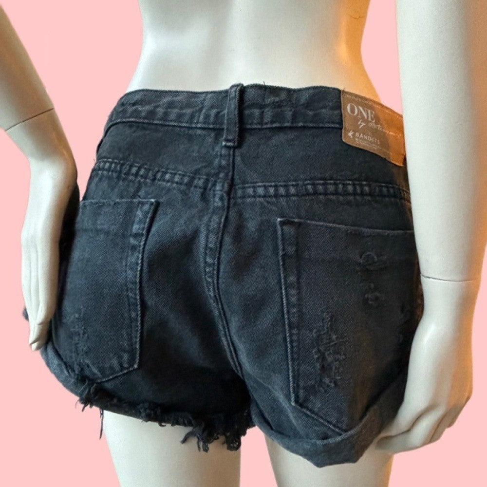 One Teaspoon Jean Shorts Black distressed button fly low rise