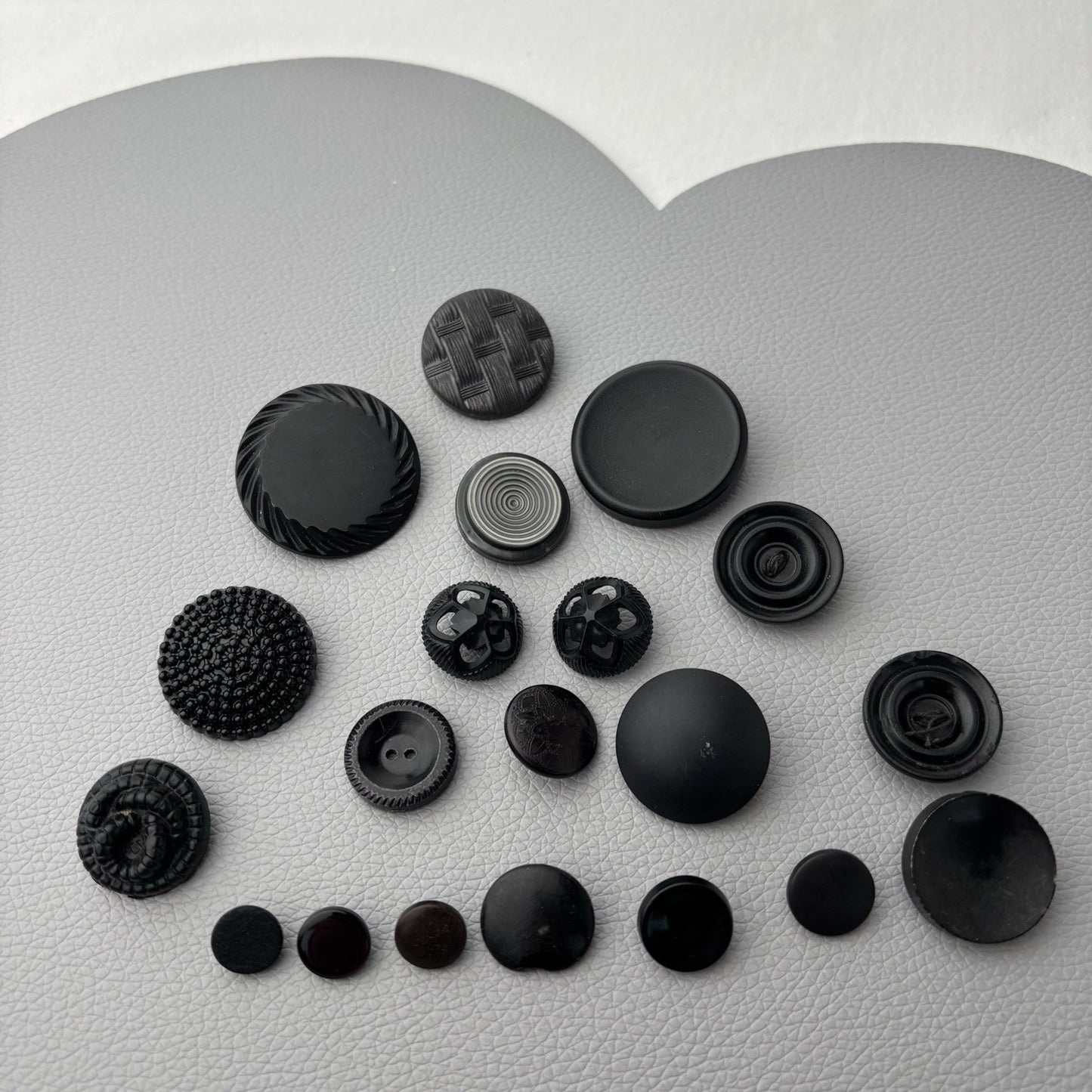 Vintage Black Glass & Early Plastic Button Lot Textured Carved & Openwork