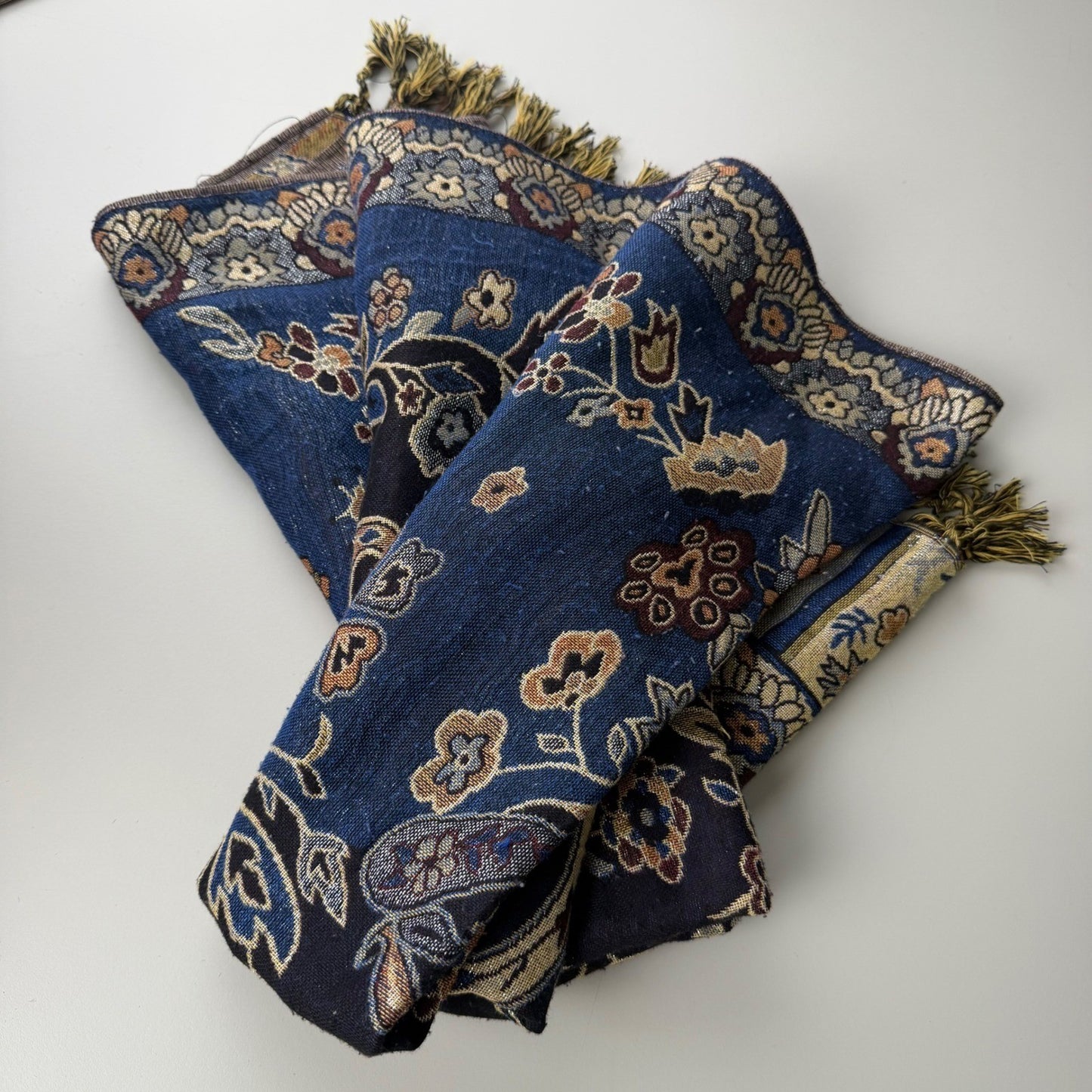 Tangren Pashmina Scarf Paisley Floral Metallic Boho Jewel Tone Wrap Blue OS