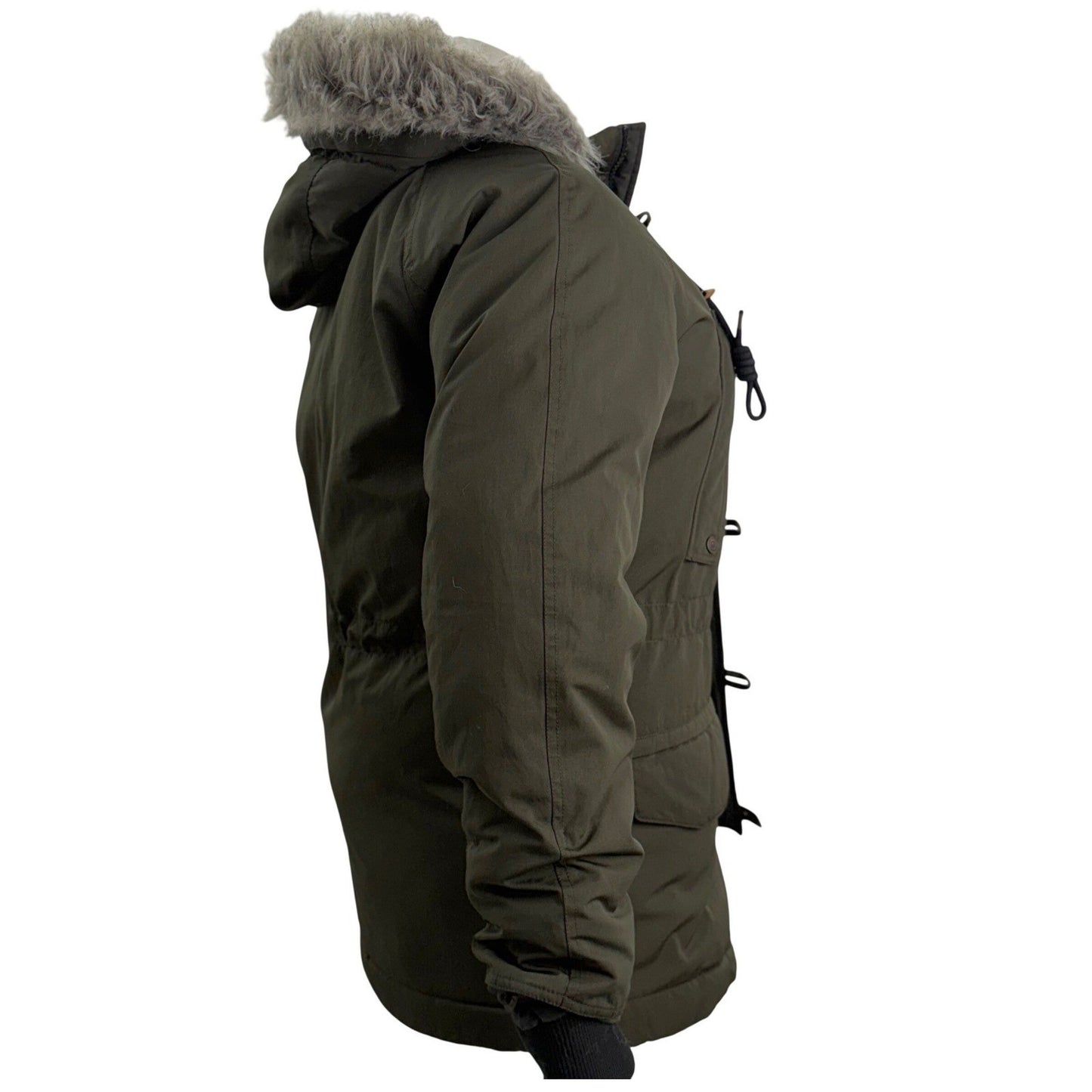 George Parka Jacket Olive Green Faux Fur Hood Military Utility Gorpcore Medium