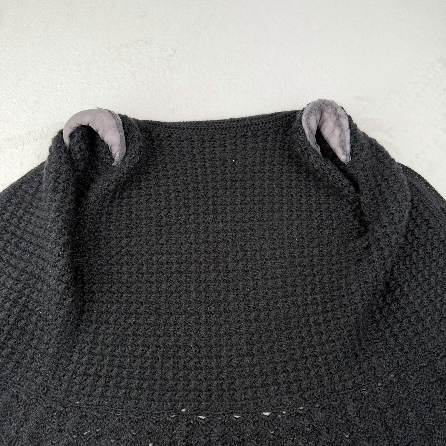 Vintage Black Fuzzy V-Neck Handmade Cardigan Peplum Yellow Flower Buttons Medium