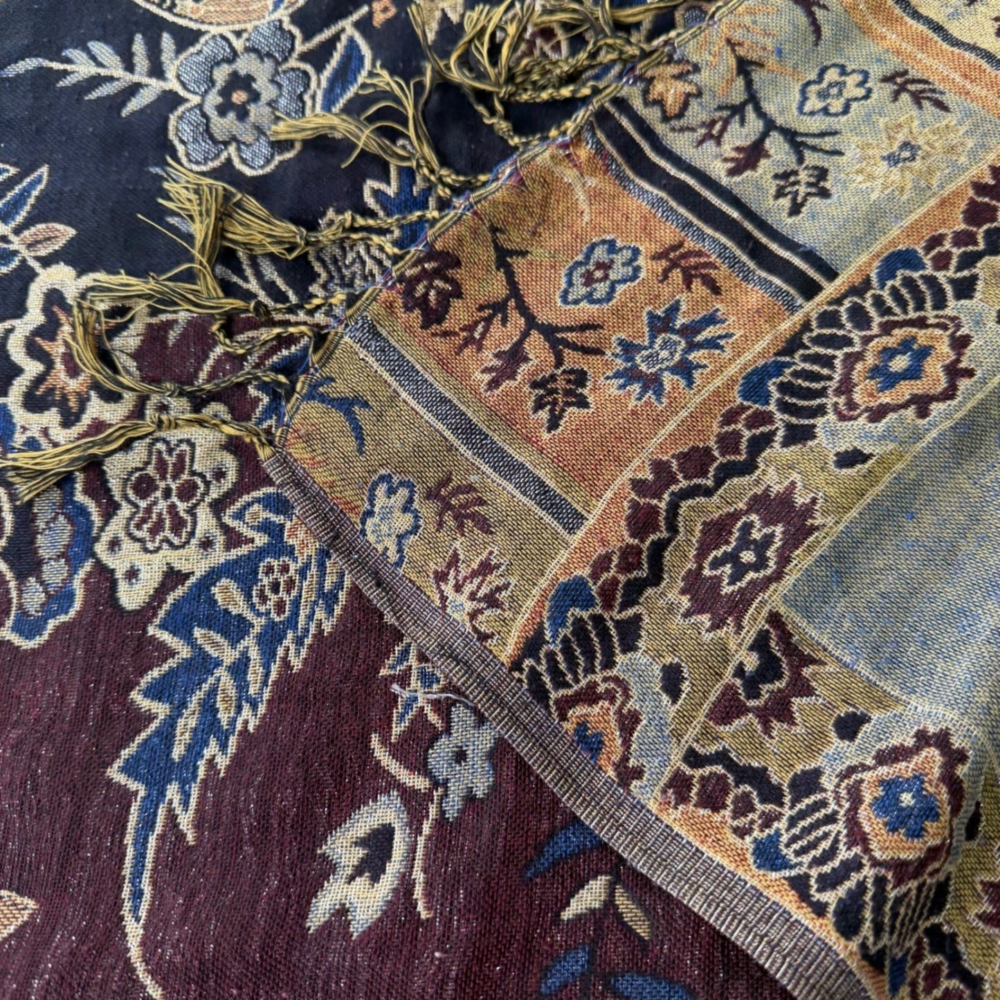 Tangren Pashmina Scarf Paisley Floral Metallic Boho Jewel Tone Wrap Blue OS