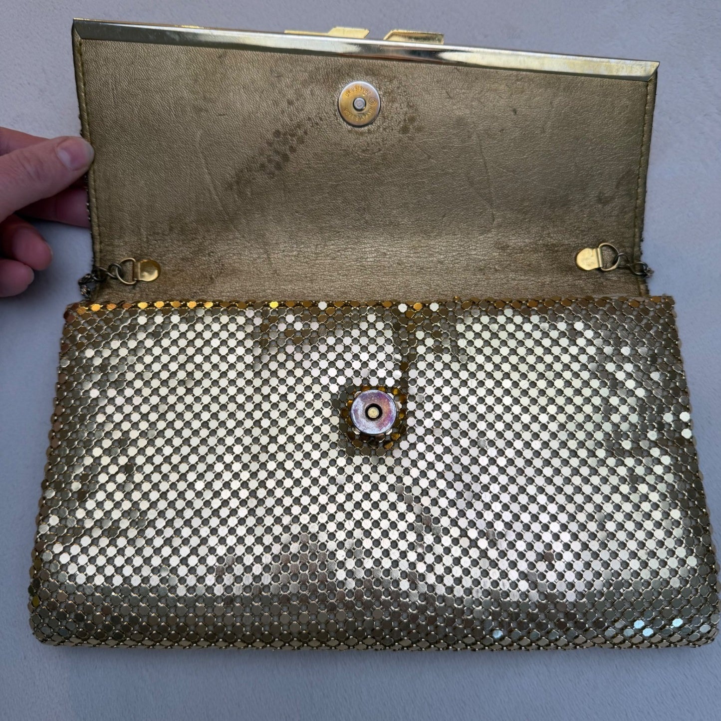 Vintage Purse 1960's Shoulder Strap Gold Chain link Pockets Zip Magnetic Snap