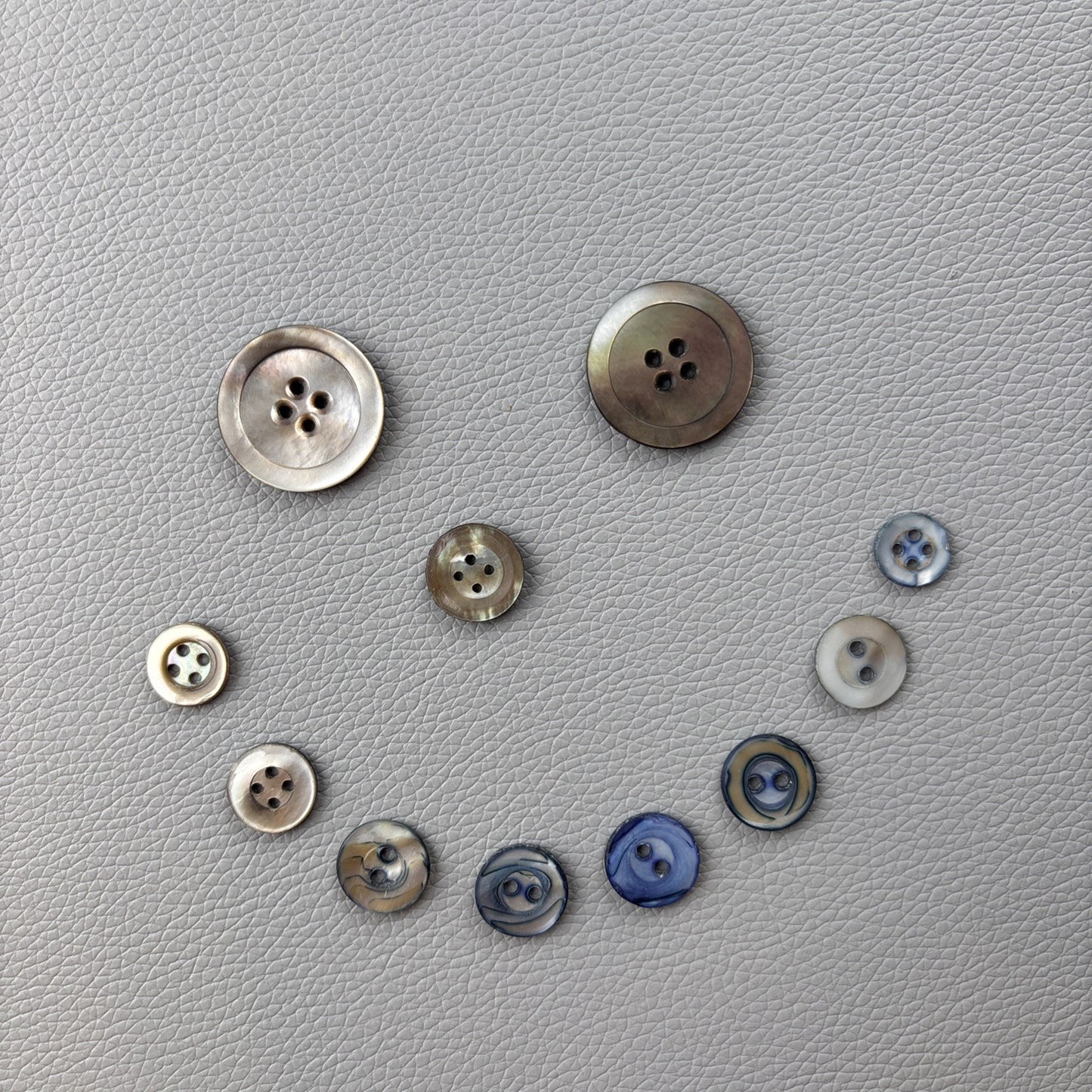 Vintage Mother Of Pearl Buttons. Lot Of 11 Two Hole And Four Hole Round Buttons