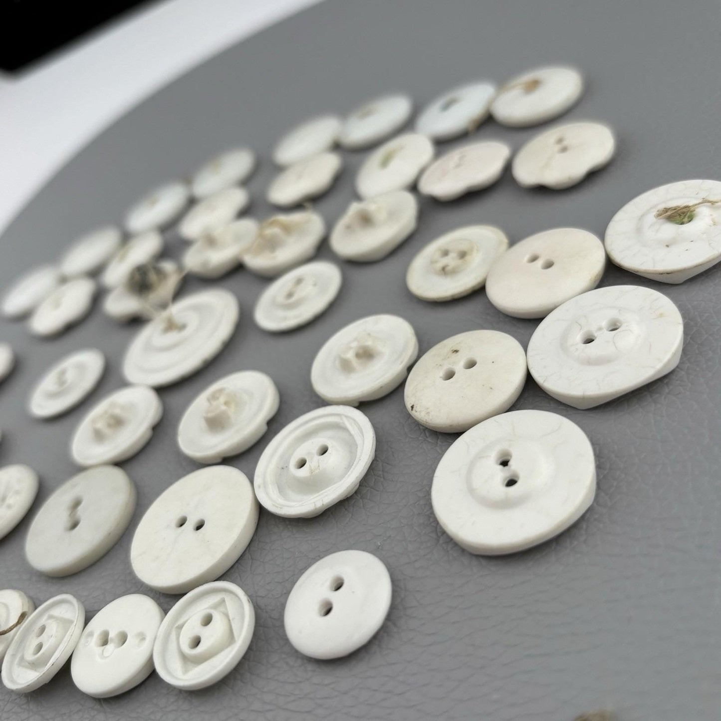 Antique White Carved Buttons Lot – Casein & Milk Glass Mix ~40pcs 1920s–40s